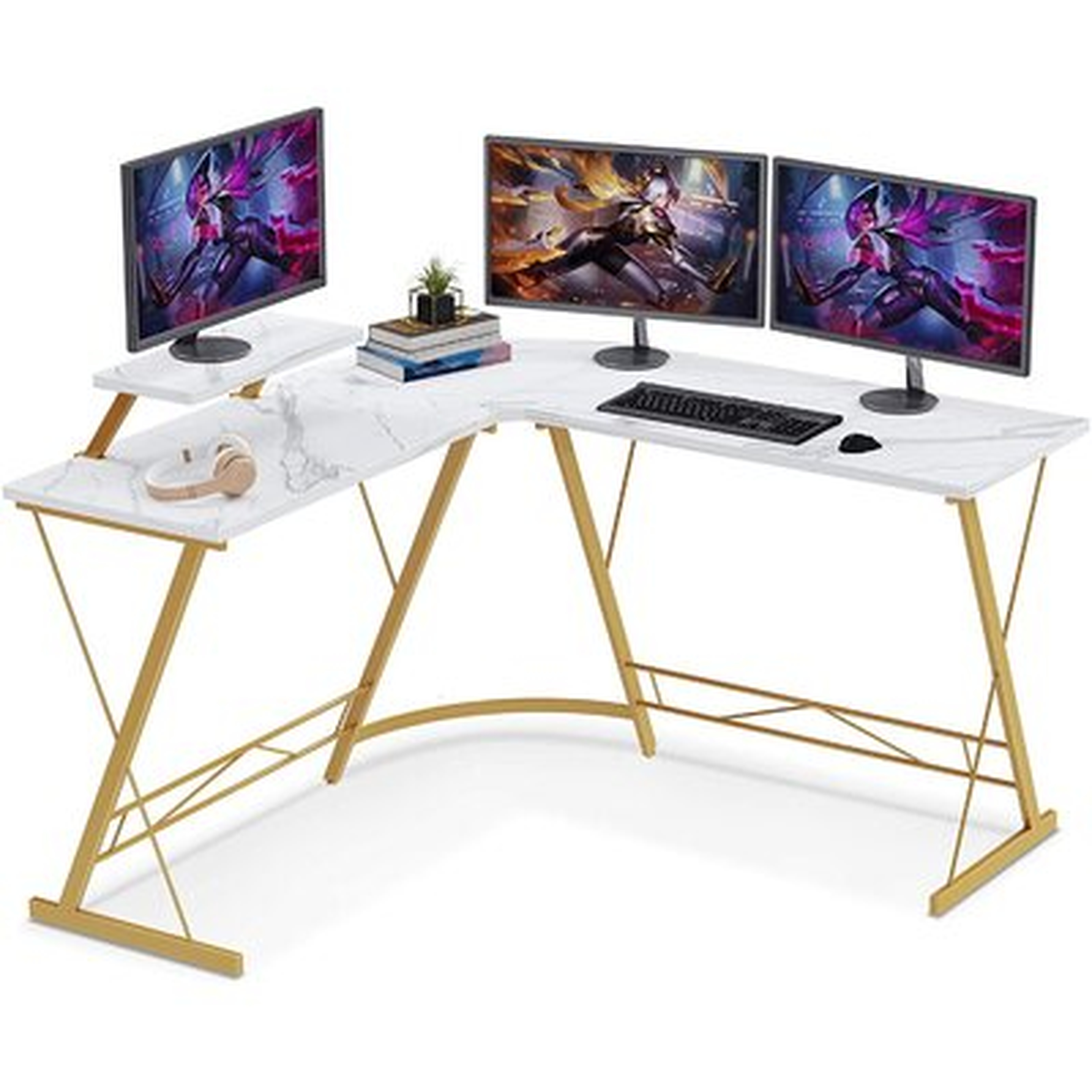 L Shaped Desk Home Office Desk With Round Corner Computer Desk With Large Monitor Stand Desk Workstation - Wayfair