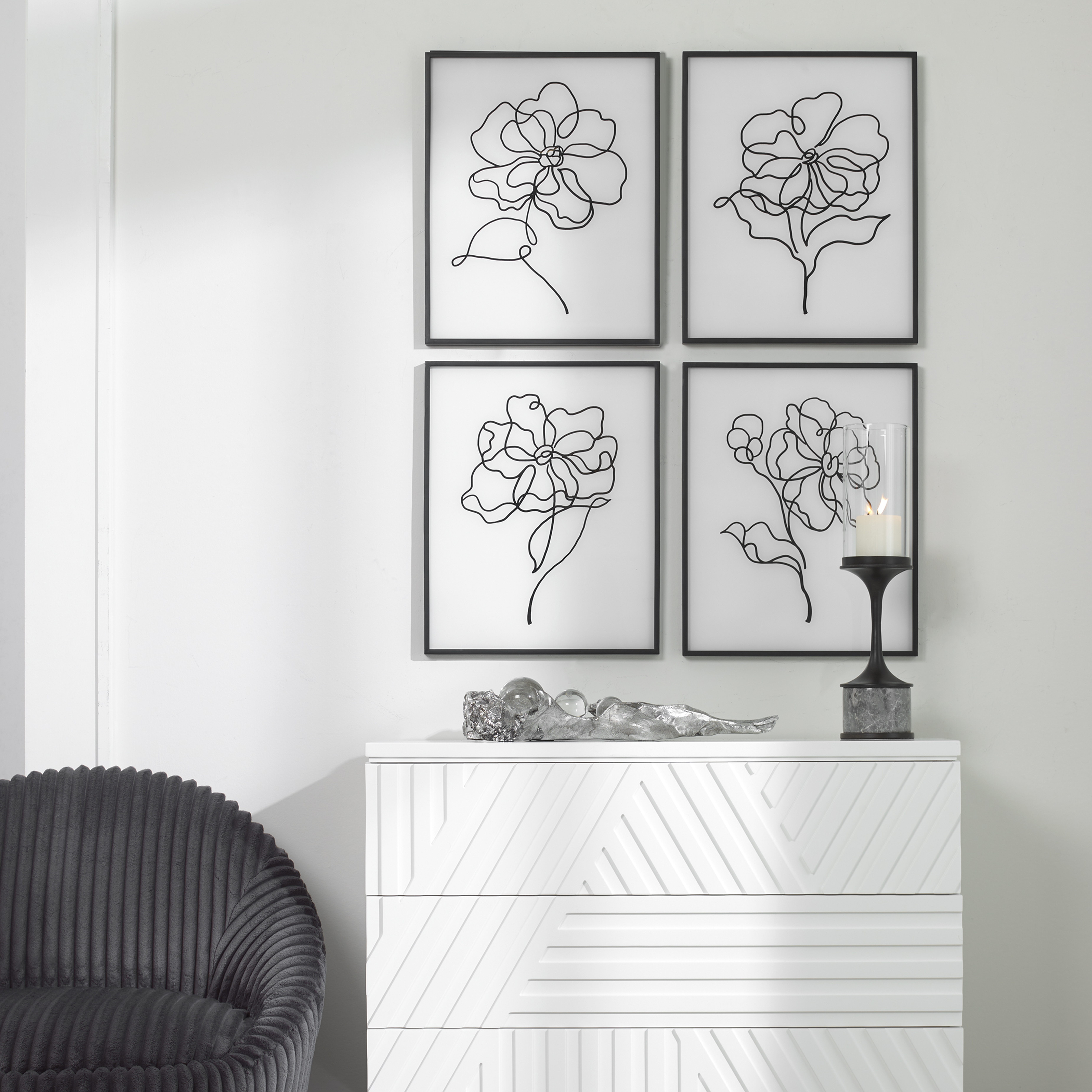 Bloom Black White Framed Prints, S/4 - Hudsonhill Foundry