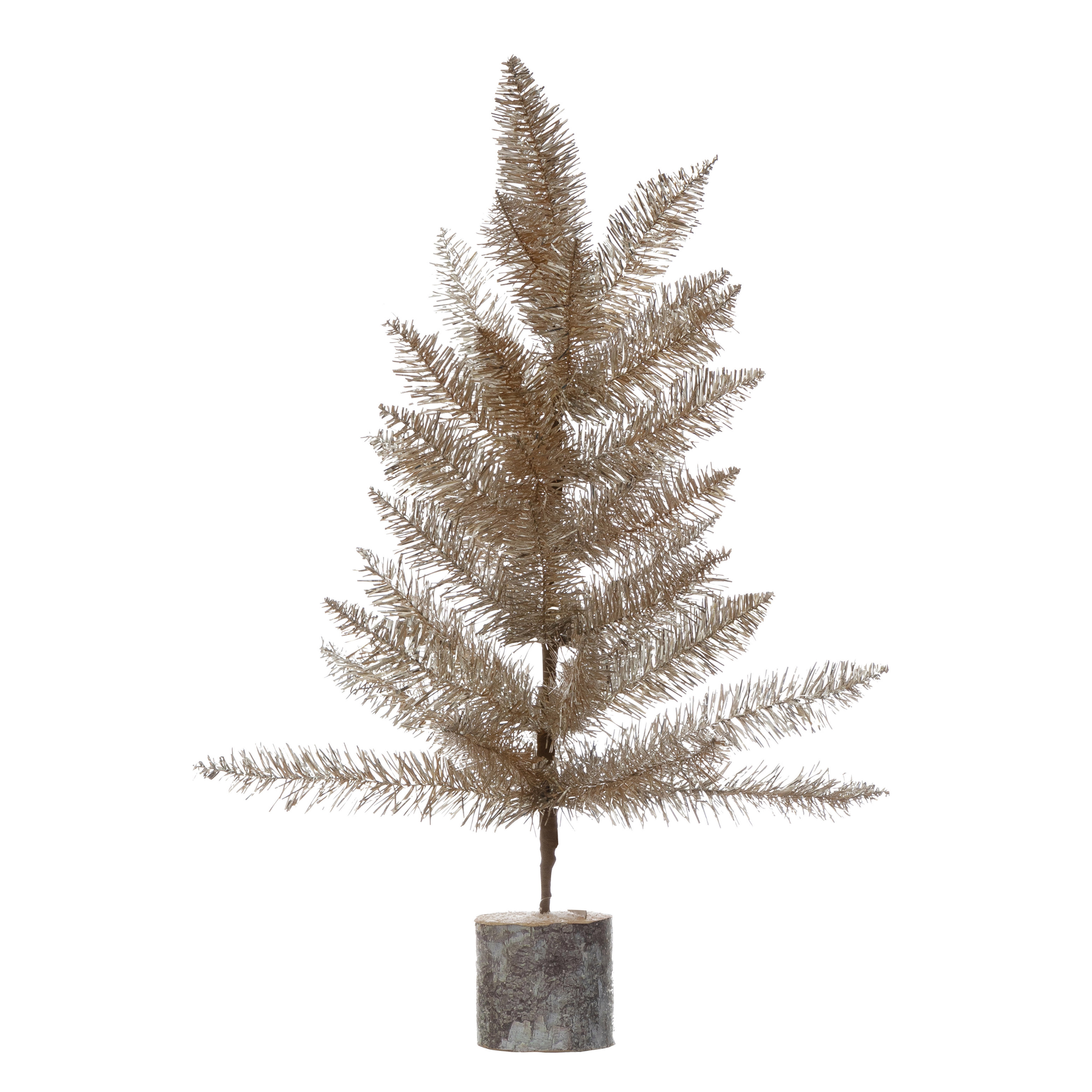 Tinsel Tree with Wood Slice Base, Silver & Gold Finish - Nomad Home