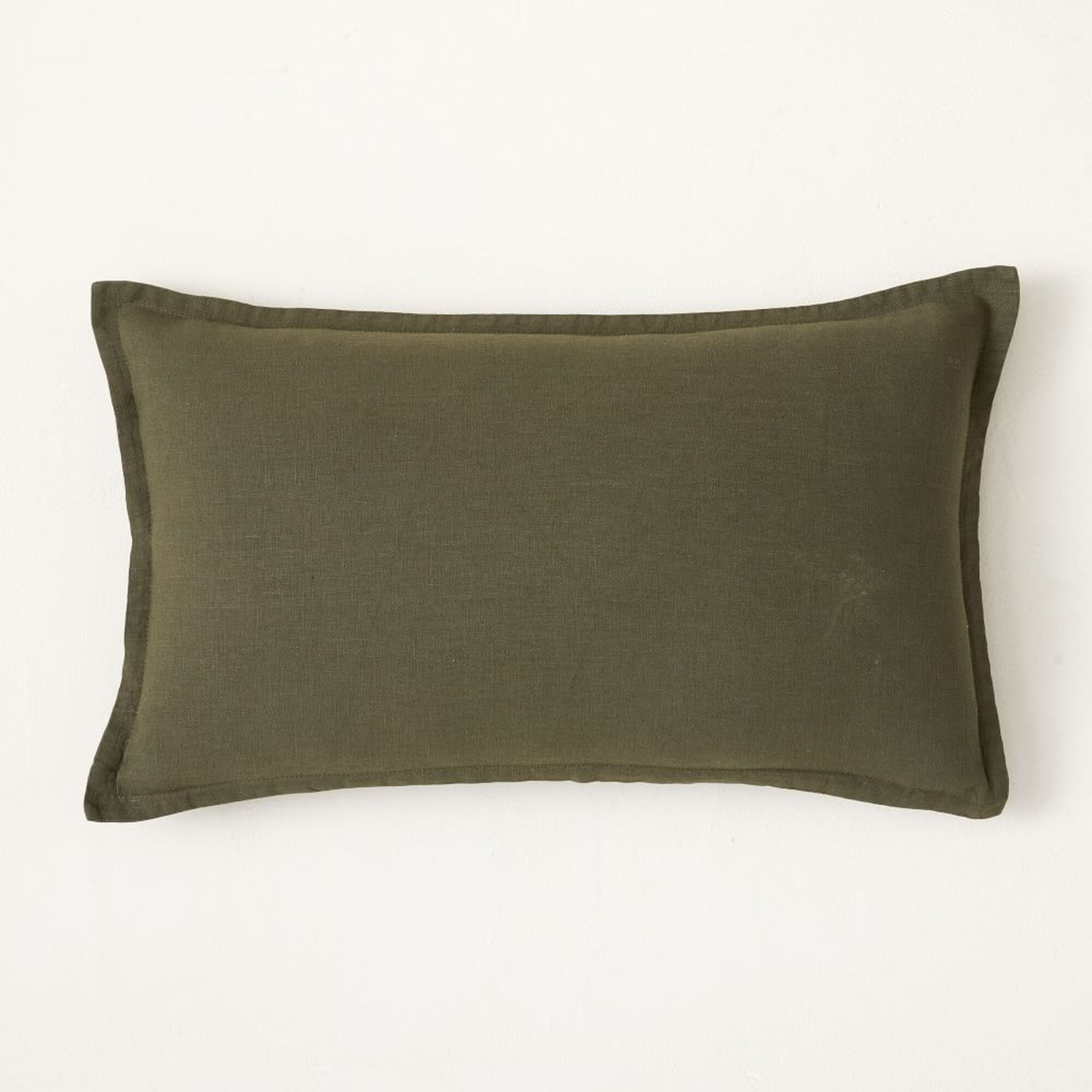 European Flax Linen Pillow Cover, 12"x21", Dark Olive - West Elm