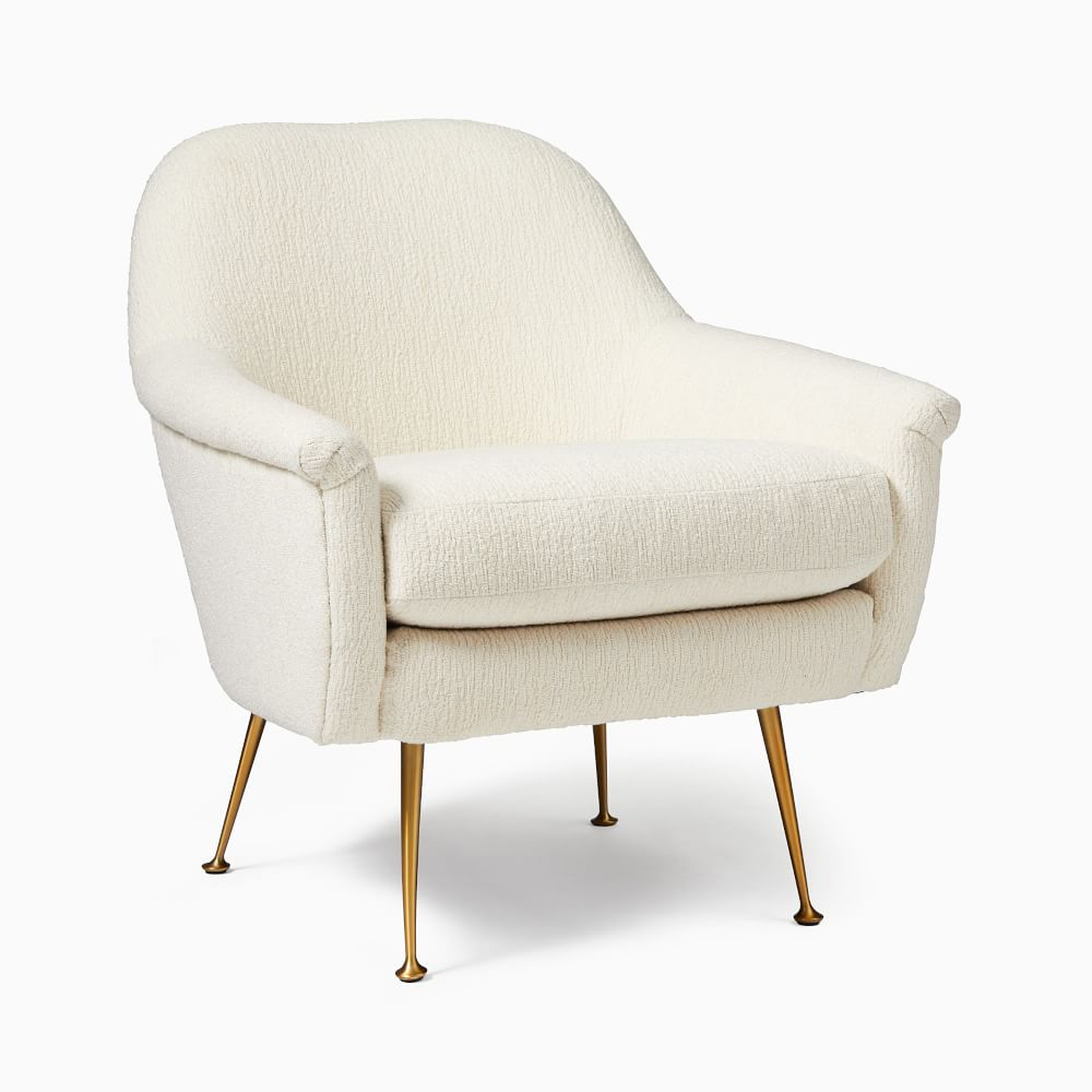 Phoebe Midcentury Chair, Poly, Chunky Boucle, White, Brass - West Elm