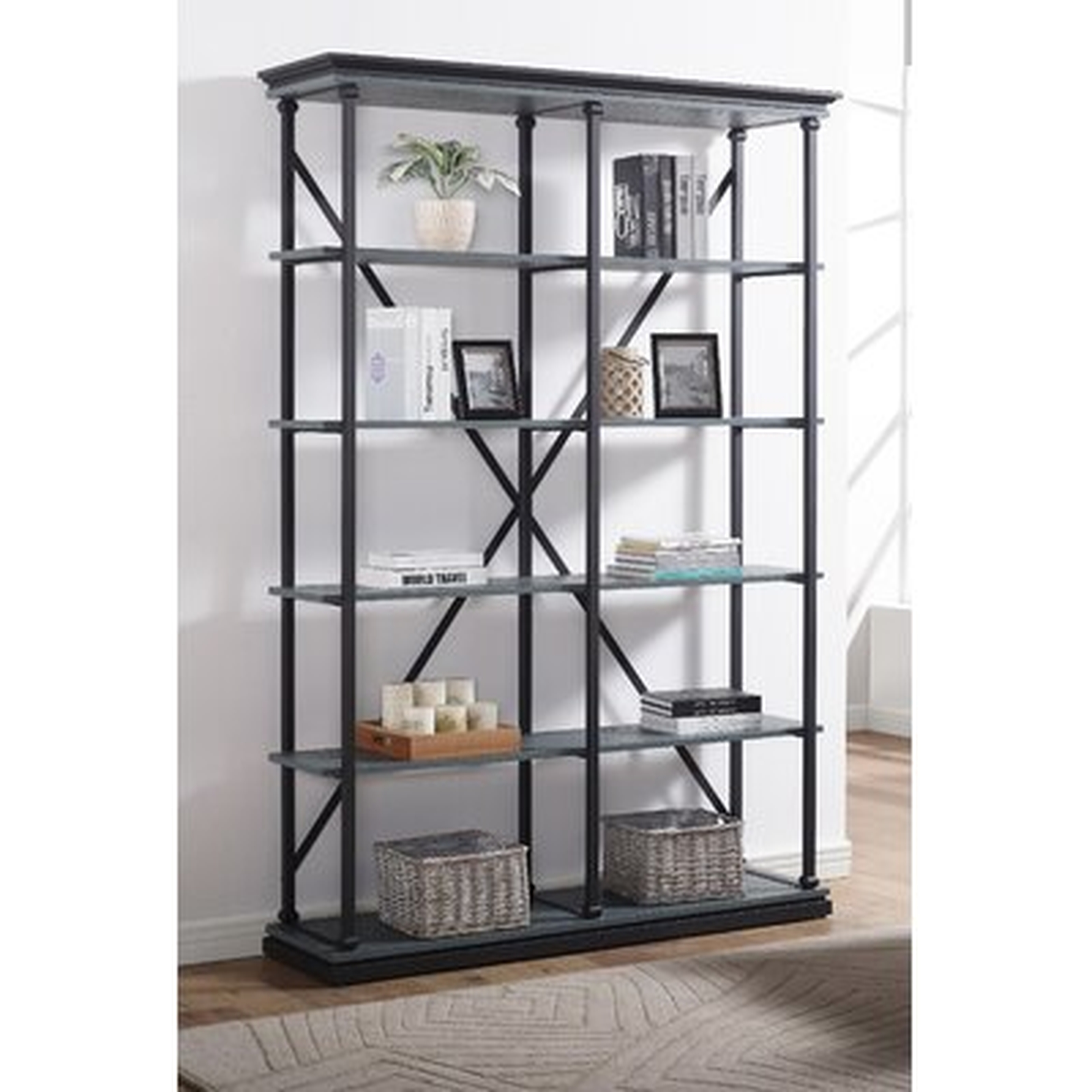 Devunte 84.25'' H x 58'' W Steel Etagere Bookcase - Wayfair