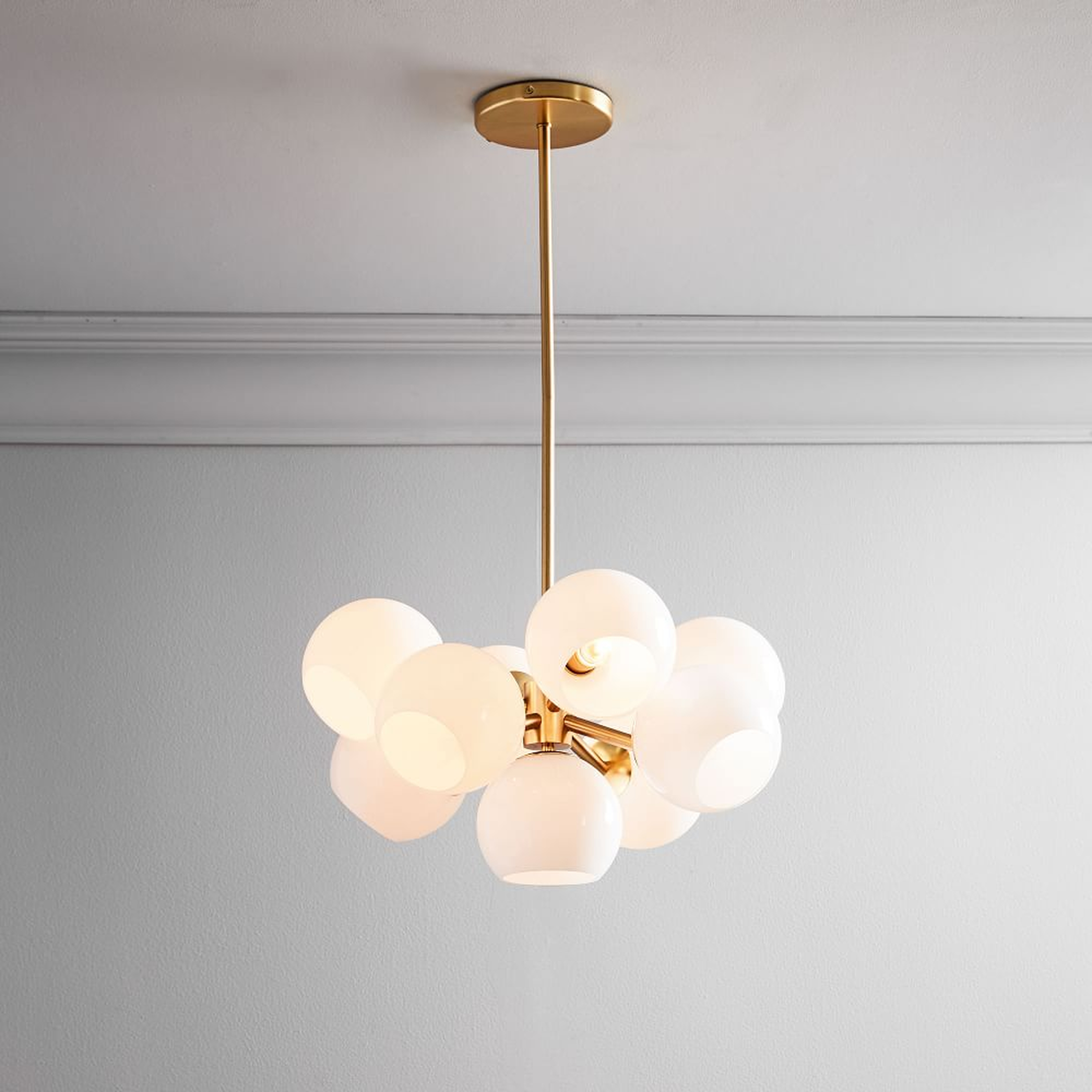 Staggered Glass Chandelier With Light Bulb, Milk Glass, Brass - West Elm