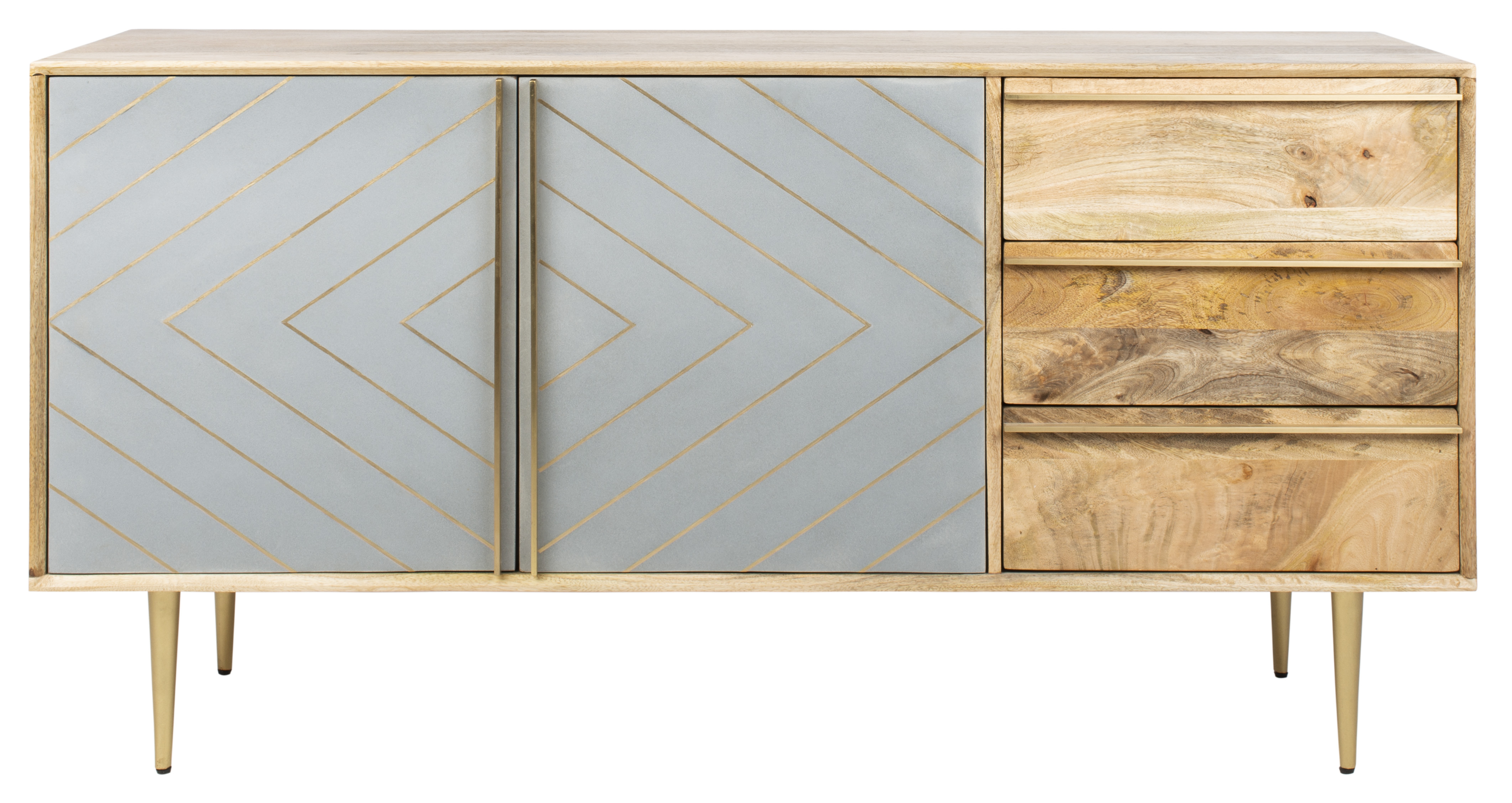 Titan Inlayed Cement Sideboard - Natural Mango/Brass/Cement - Arlo Home - Safavieh