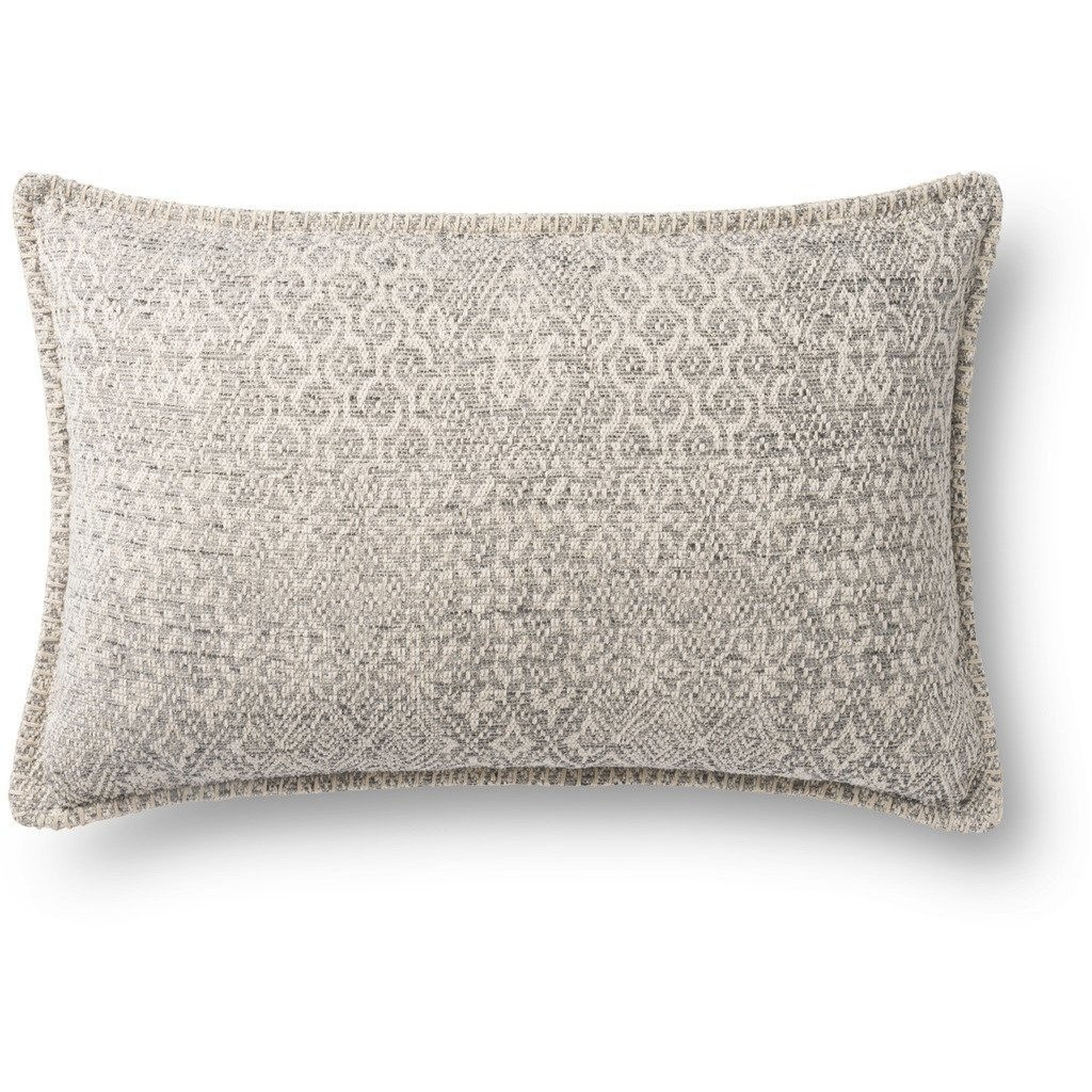 Jacquard Lumbar Throw Pillow, 13" x 21", Gray & Ivory - Loloi Rugs