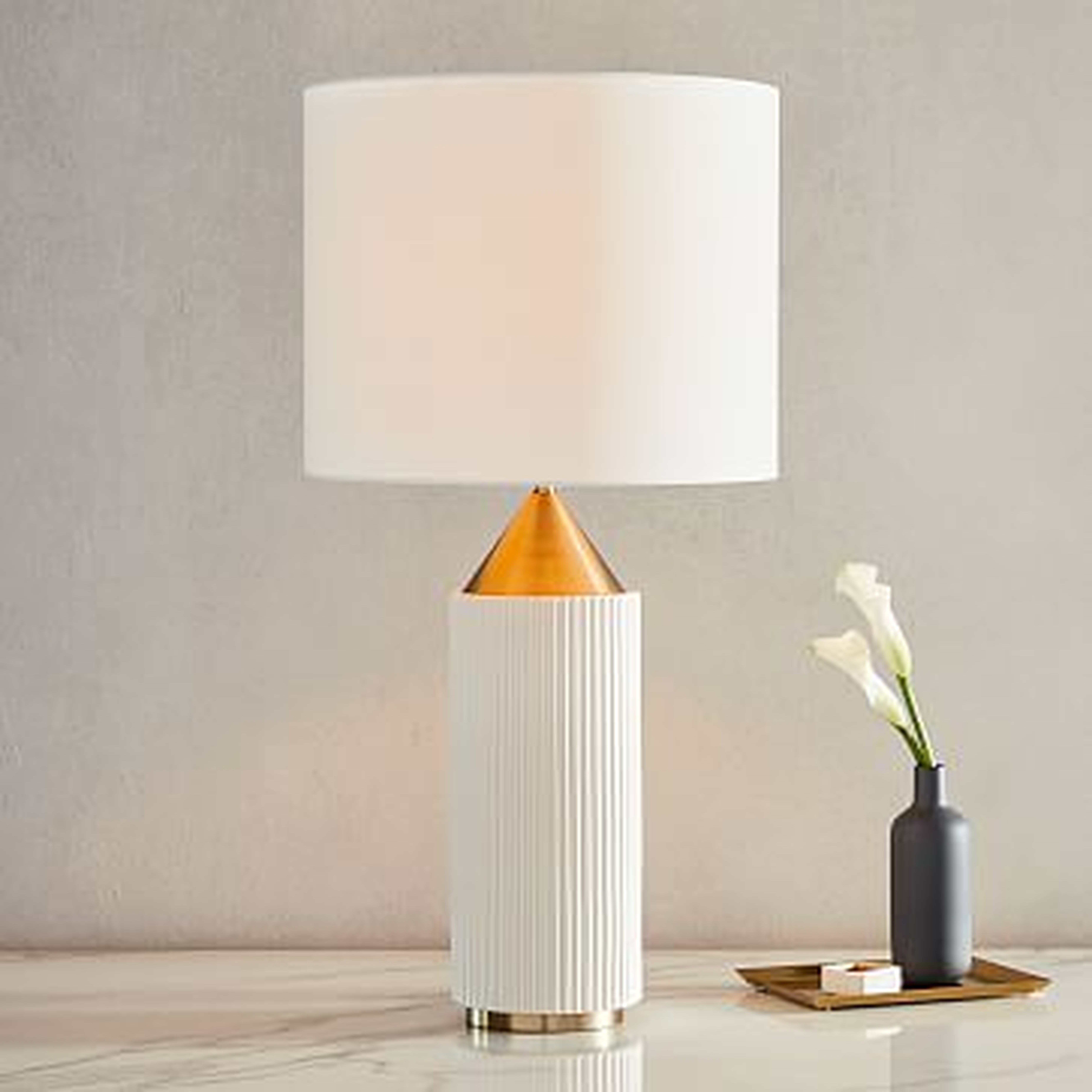 Modern Fluted Table Lamp, Large, White + Brass, Individual - West Elm