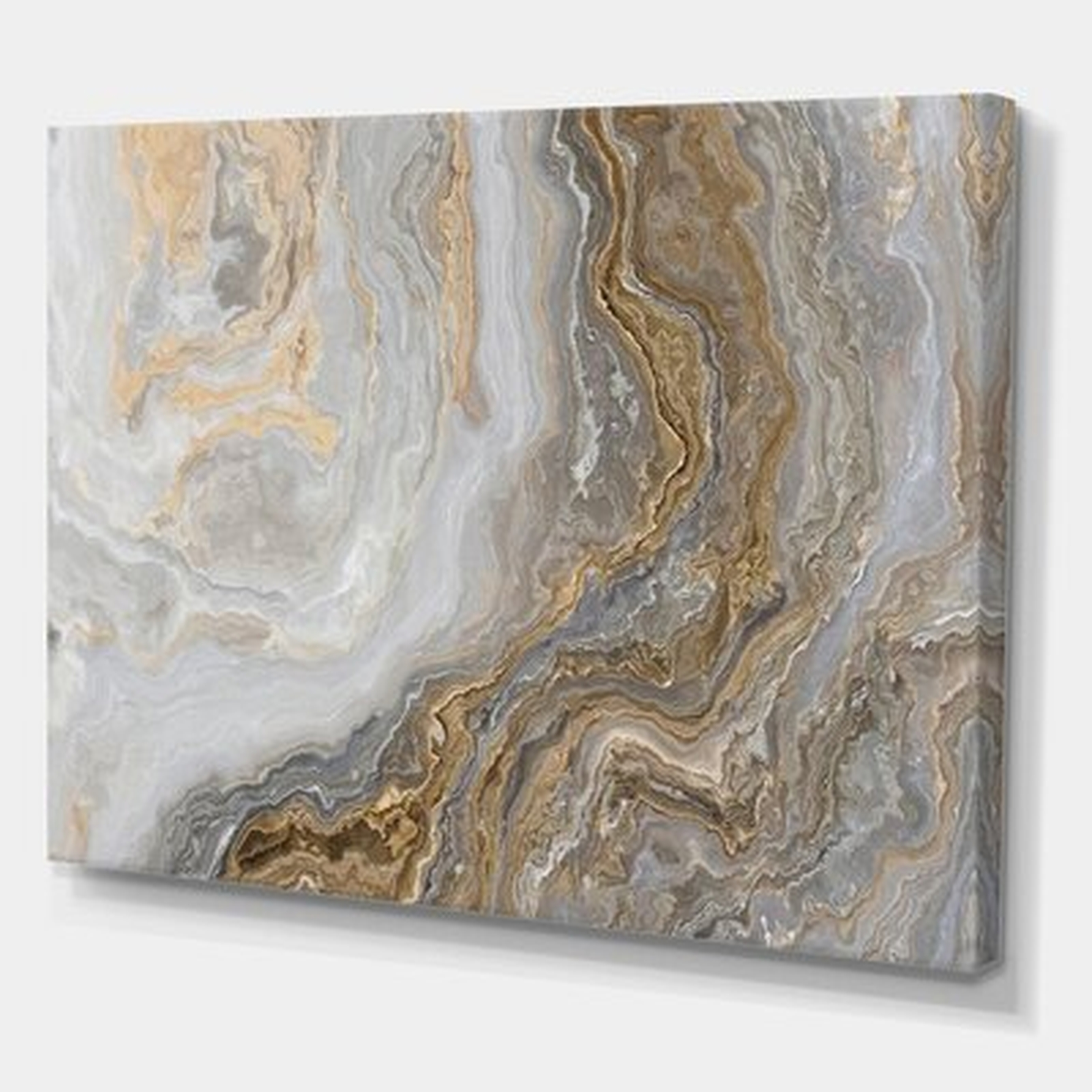 White Marble with Curley Gray and Gold Veins - Painting Print on Canvas - Wayfair