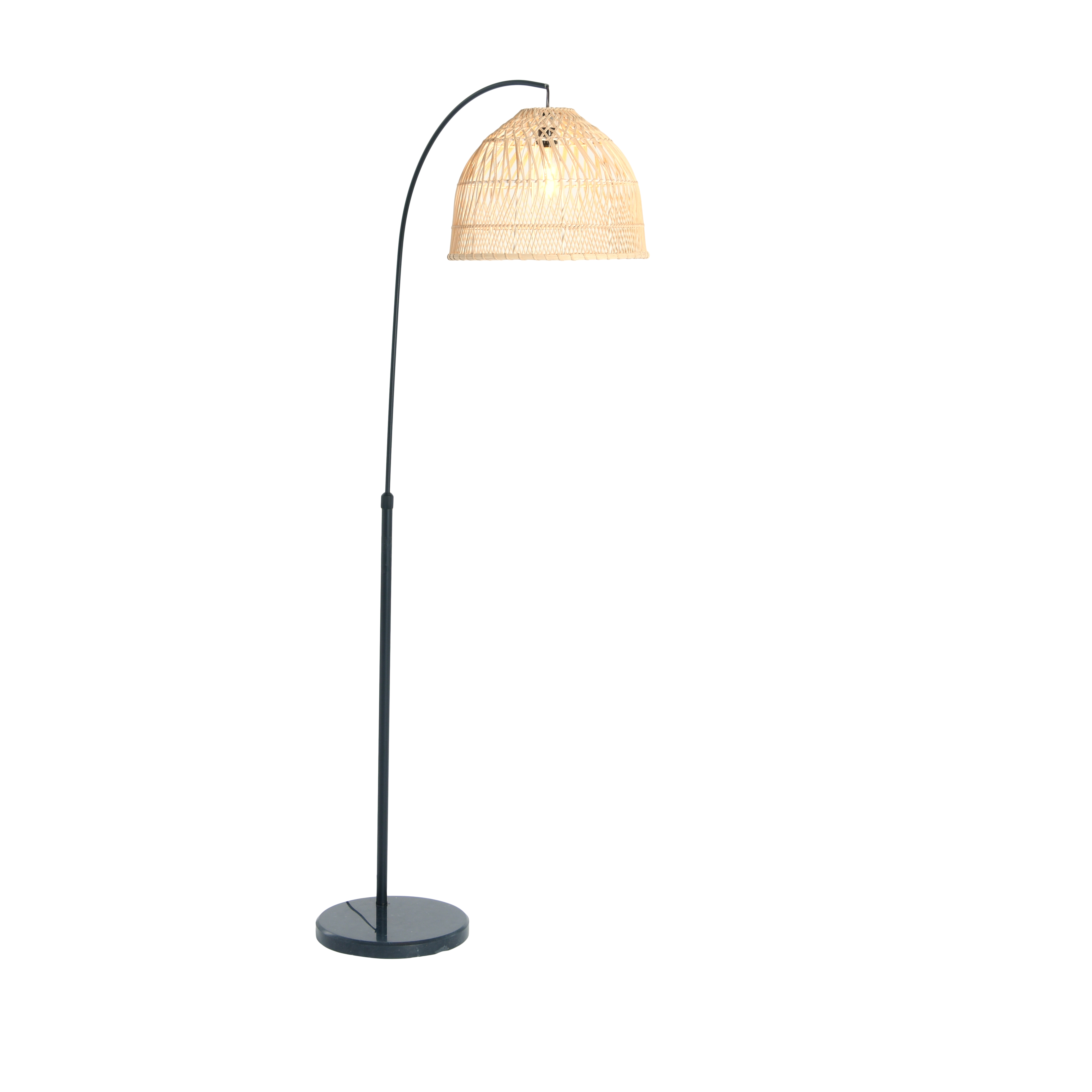 Modern Boho Floor Lamp with Marble Base and Rattan Shade, Black and Cream - Creative Co-Op