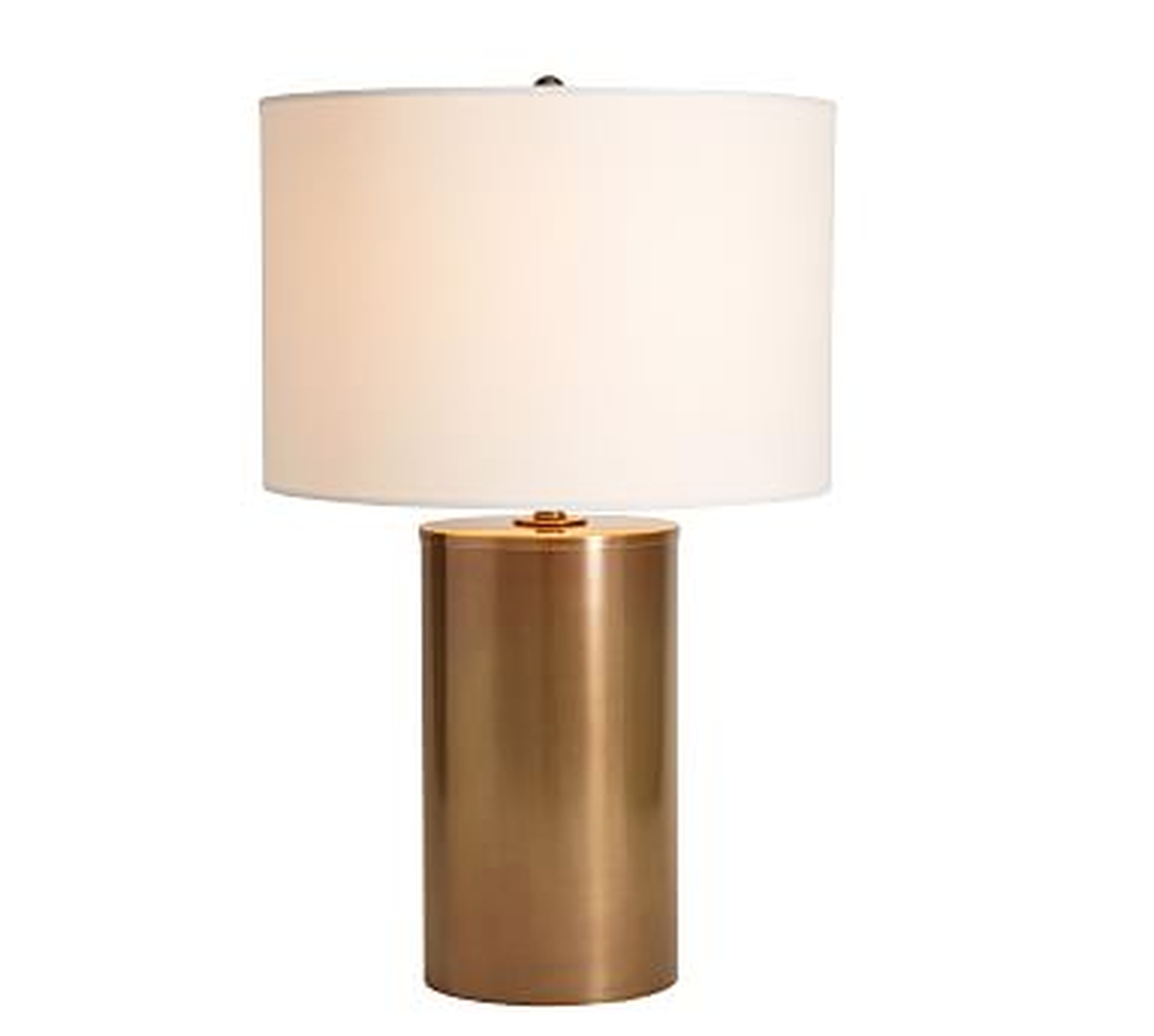 Stella Table Lamp, Small Antique Brass Base with Medium Straight Sided Gallery Shade, White - Pottery Barn