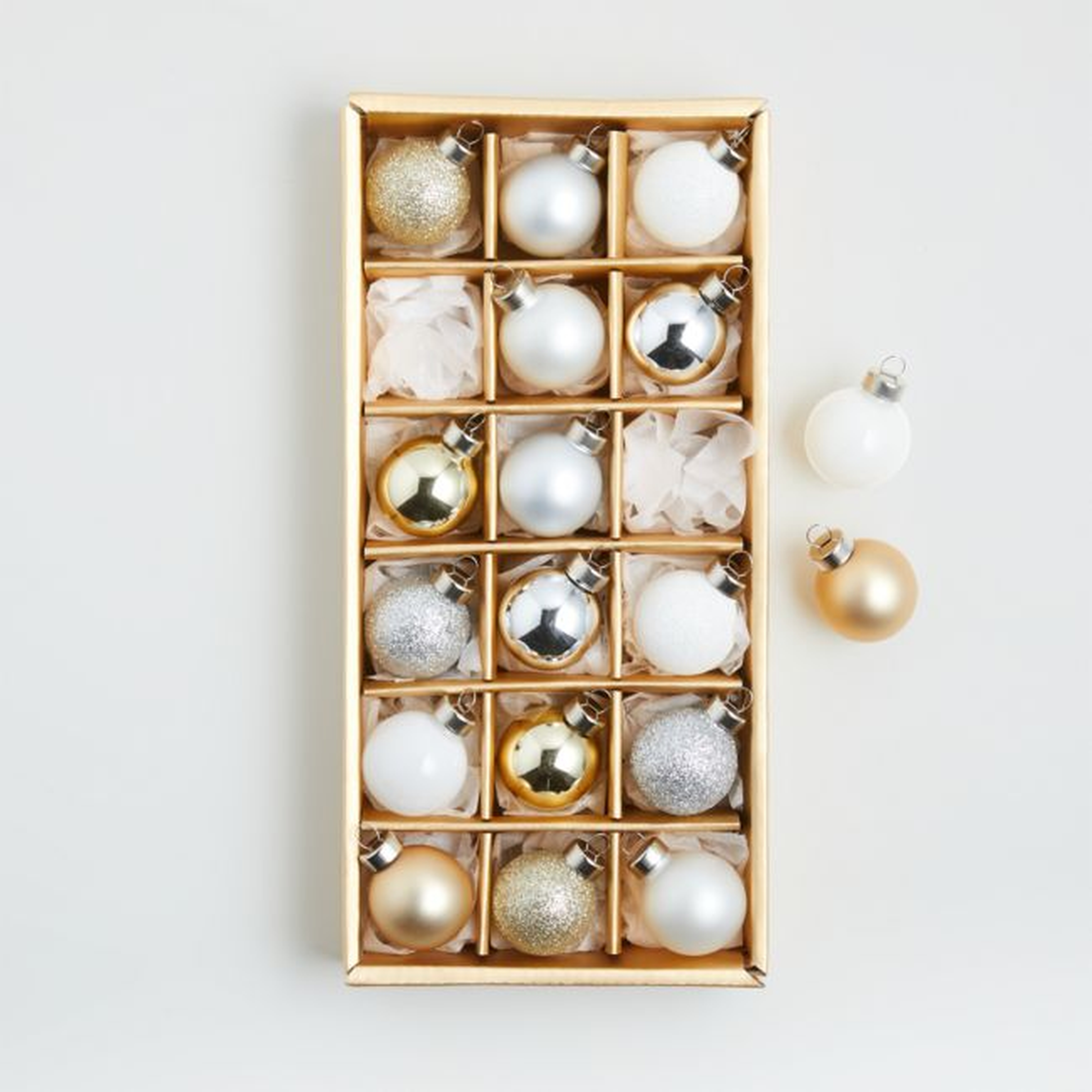 Small Winter Metallics Ball Christmas Tree Ornaments, Set of 18 - Crate and Barrel