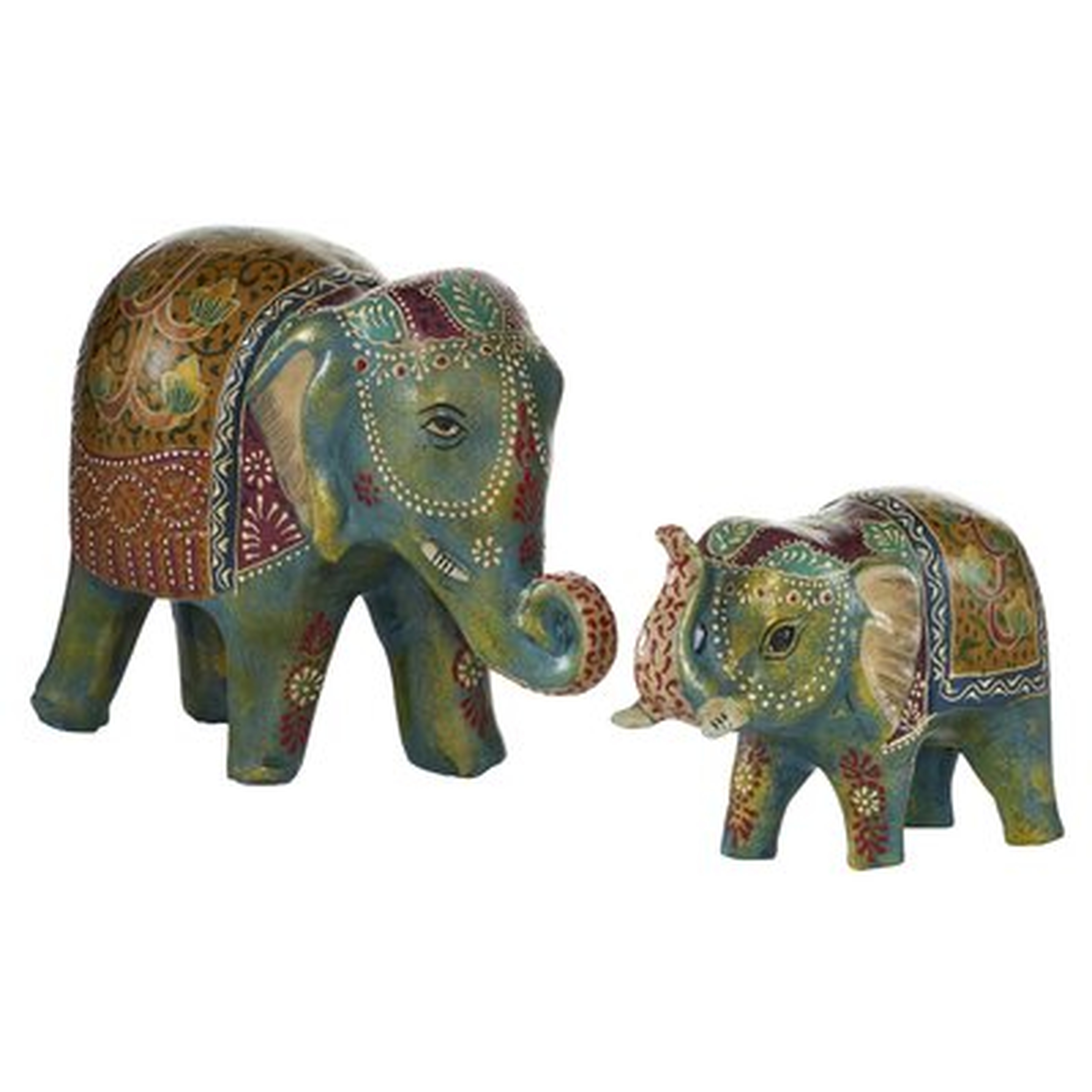 Eclectic Indian Elephant Figurines Table Decor, Set Of 2: 14.5" X 10",  9" X 6.35" - Wayfair