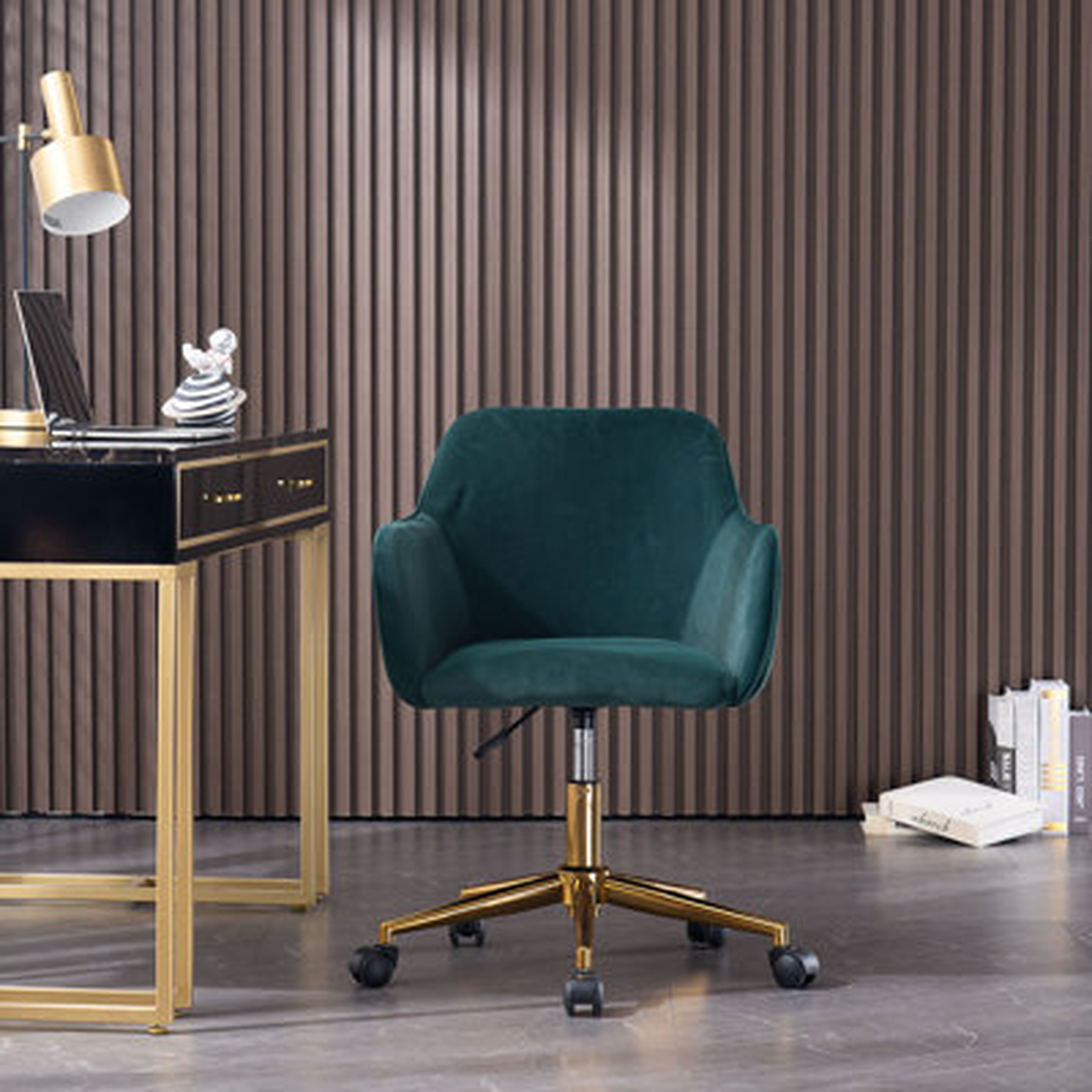 Velvet Leisure Chair Adjustable 360° Swivel Upholstered Computer Task Chair With Arms And Wheels For Study Room Living Room Bedroom - Green - Wayfair