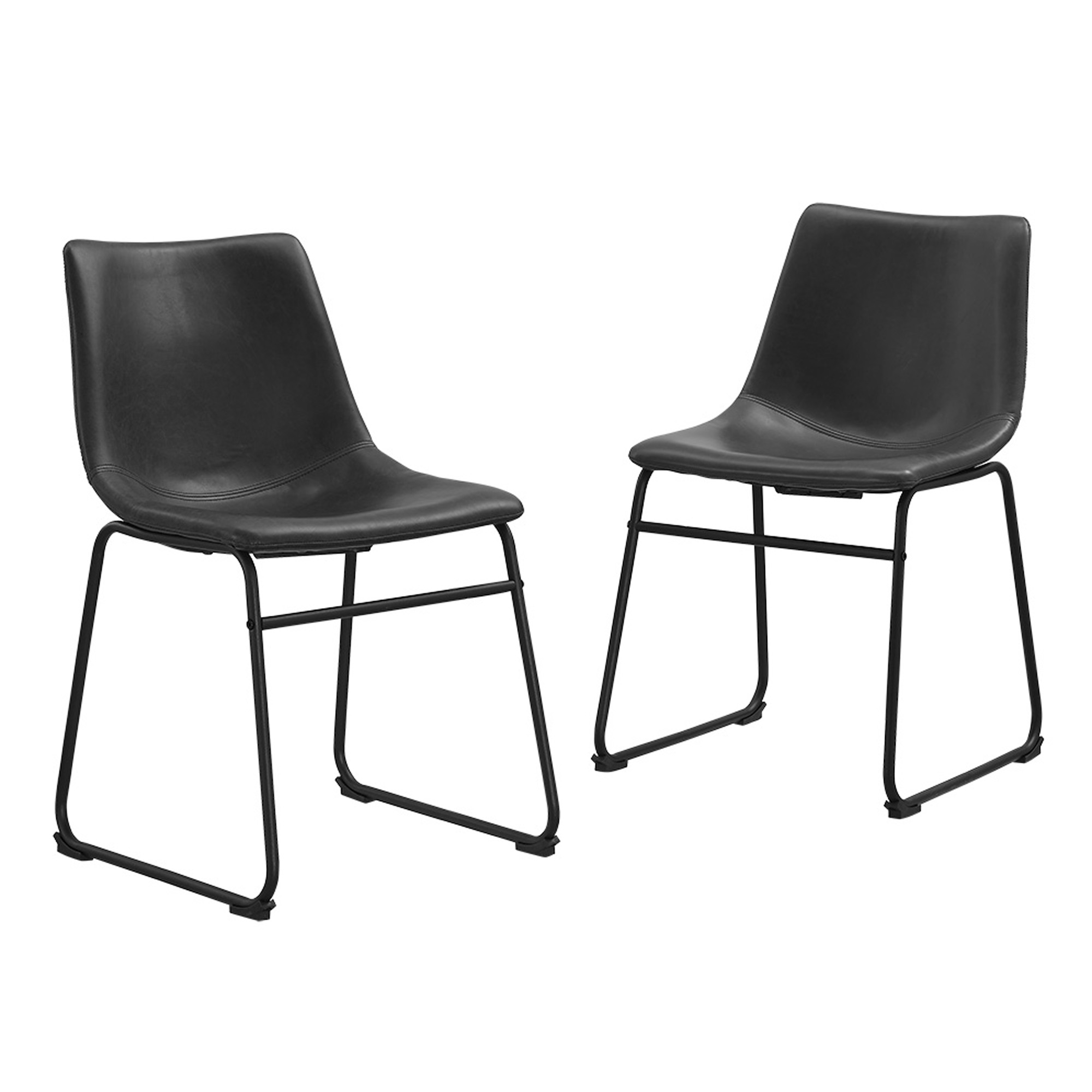 18" Industrial Faux Leather Dining Chair, Set of 2 - Black - Contour & Co.