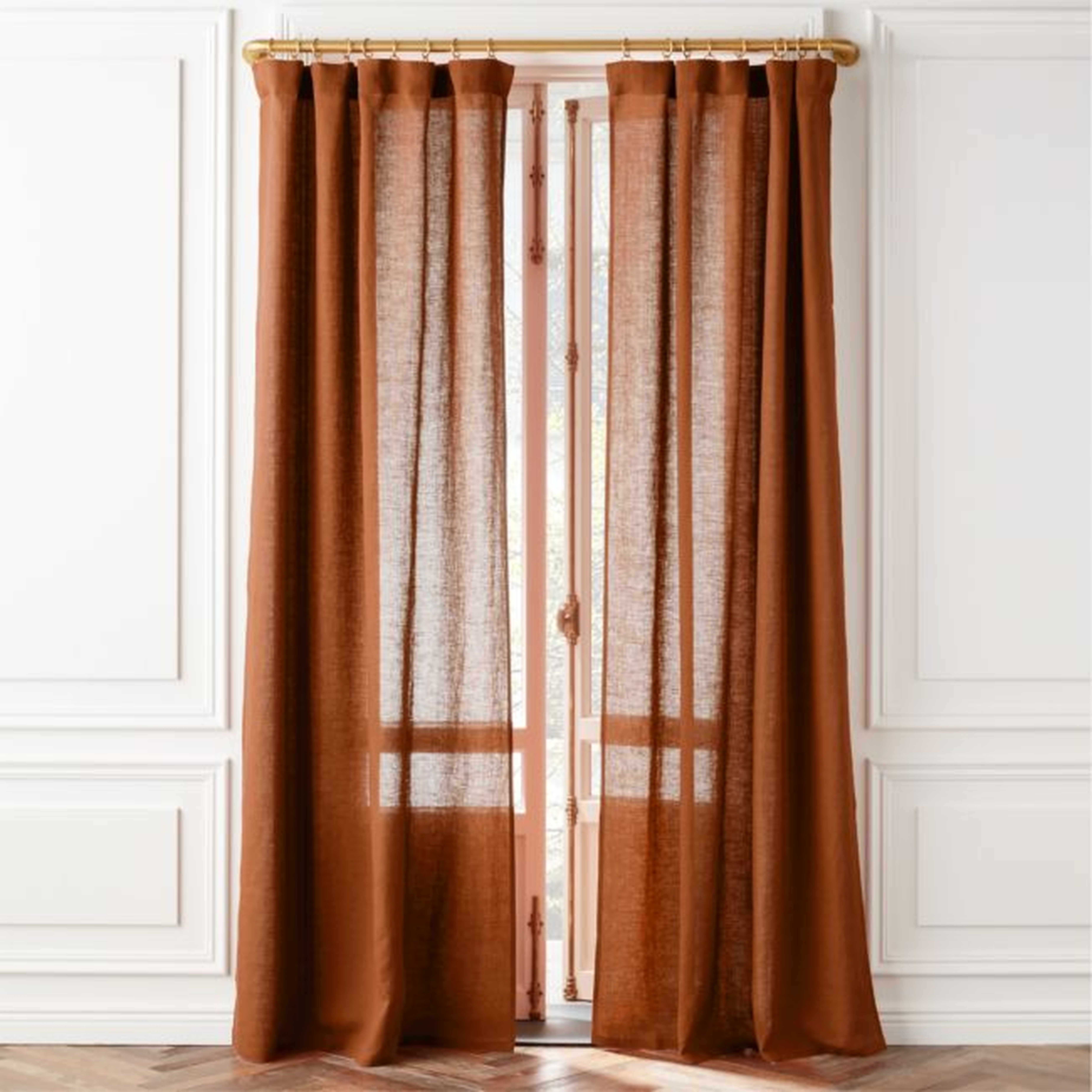 EUROPEAN FLAX-Certified Linen Dark Terracotta Window Curtain Panel 48''x96" - CB2