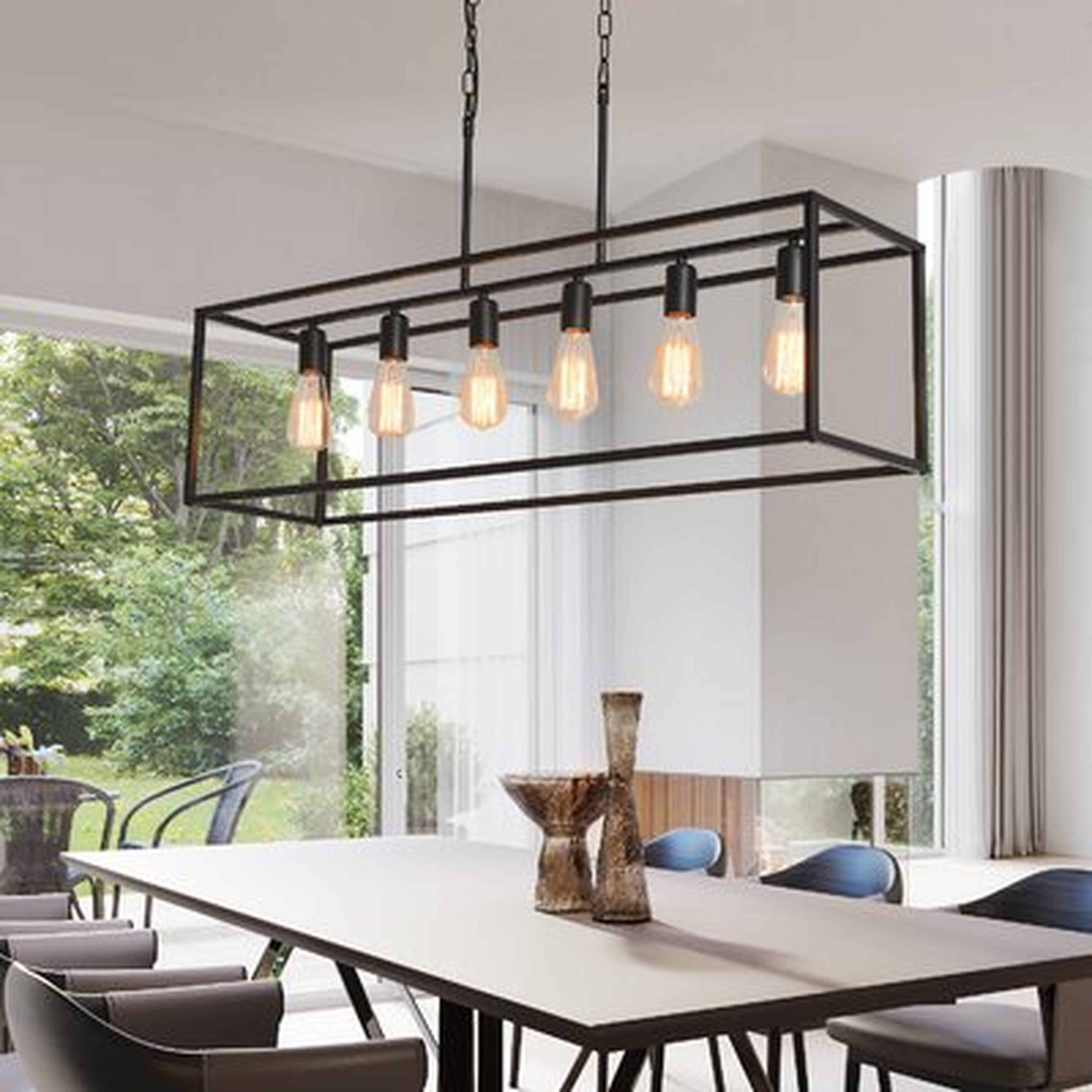6 Lights 38" Rectangle Vintage Pendant Light Loft Style Lamp For Dinning Room,Resturant - Wayfair