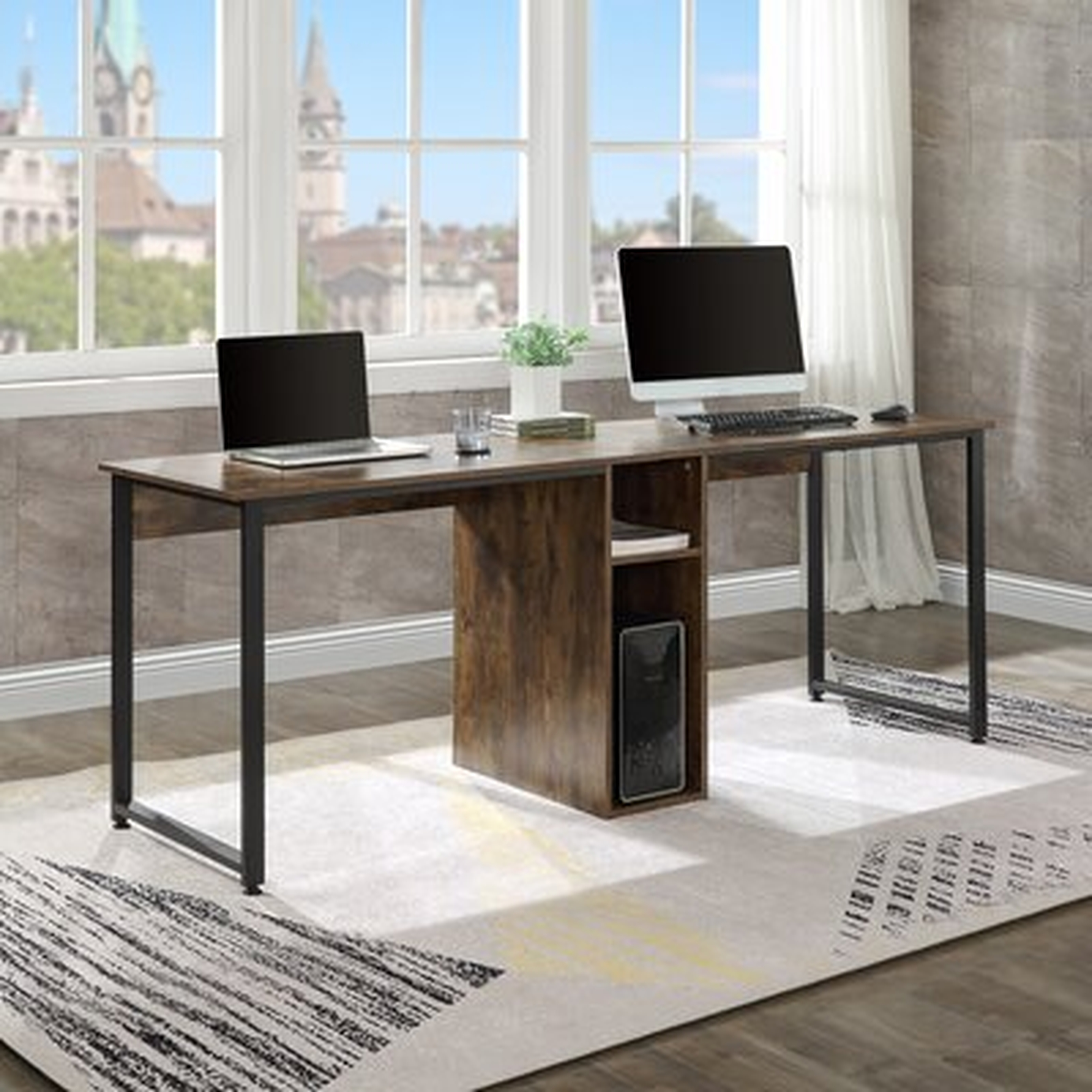 Home Office 2-Person Desk, Large Double Workstation Desk, Writing Desk With Storage(White) - Wayfair