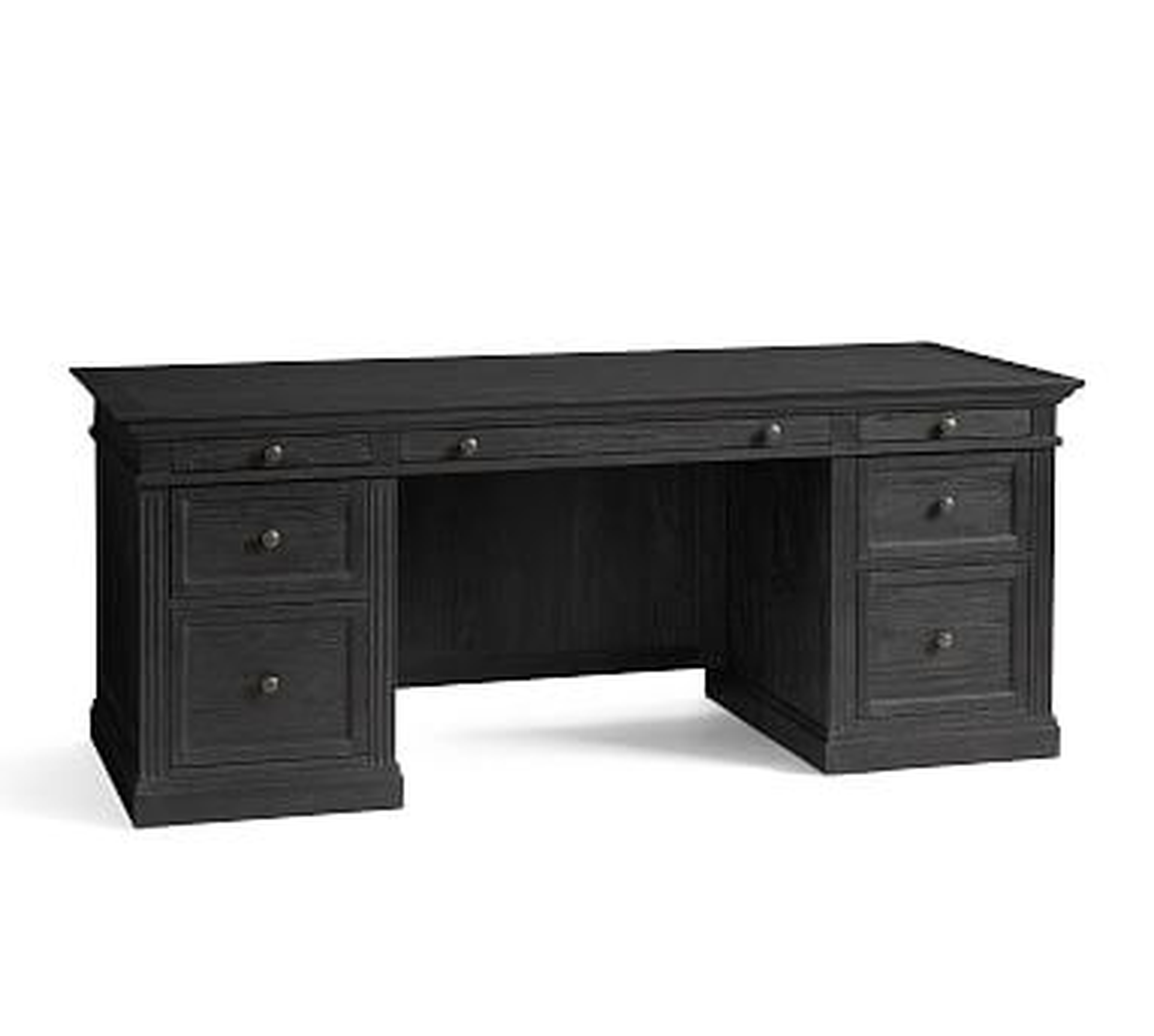 Livingston 75" Executive Desk with Drawers, Dusty Charcoal - Pottery Barn