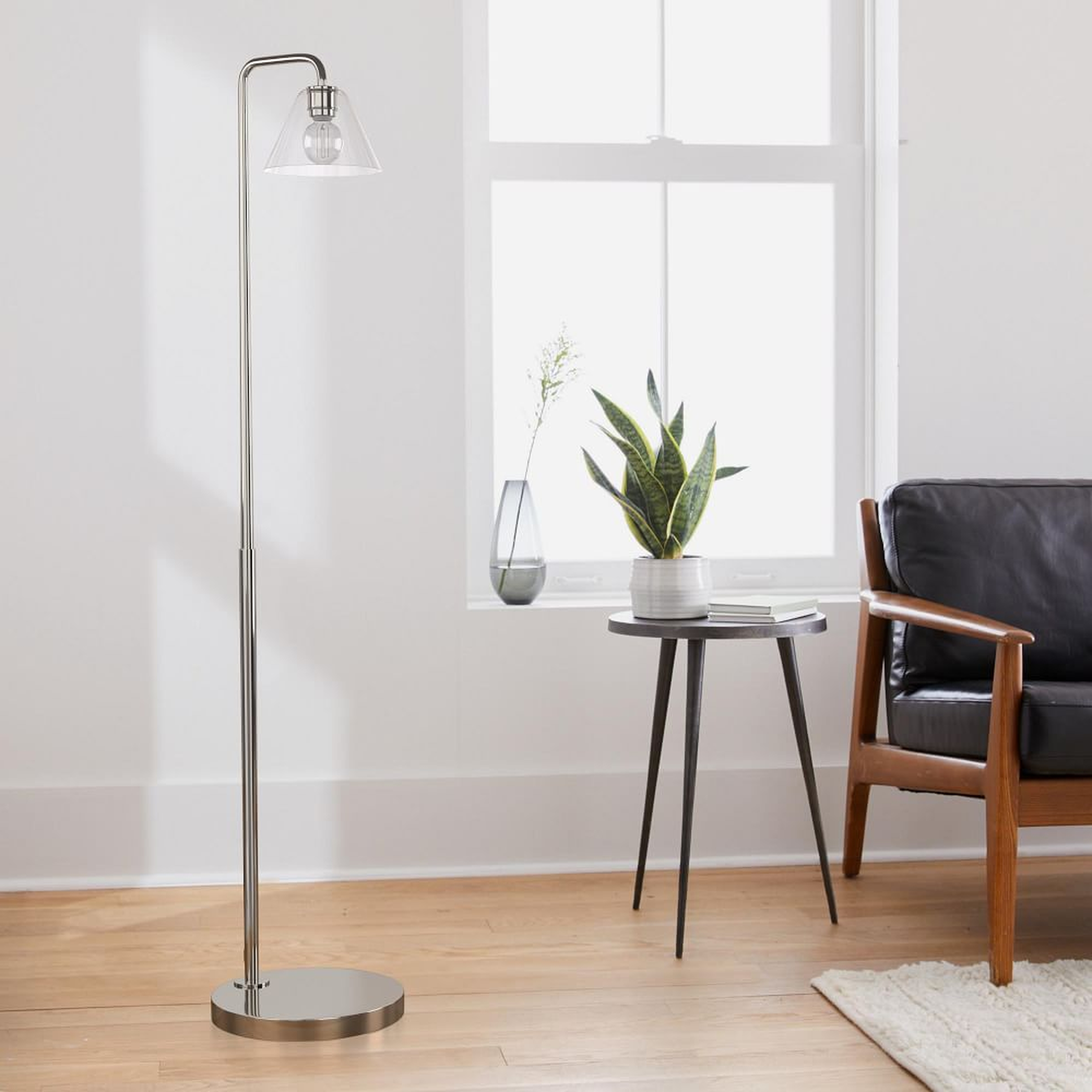 Sculptural Floor Lamp Polished Nickel Clear Glass Cone (58") - West Elm