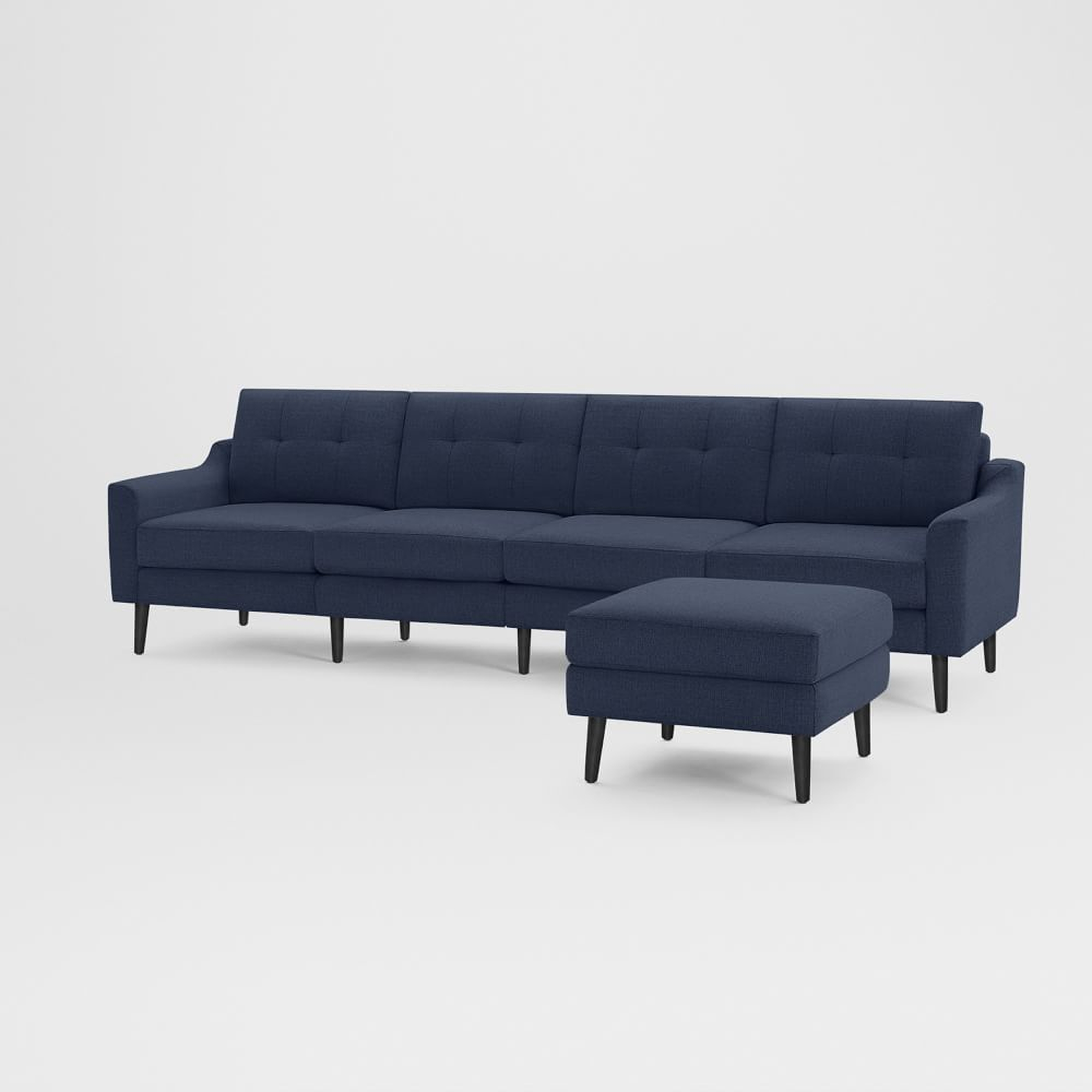 Nomad Slope Fabric King Sofa with Ottoman, Navy Blue, Ebony Wood - West Elm