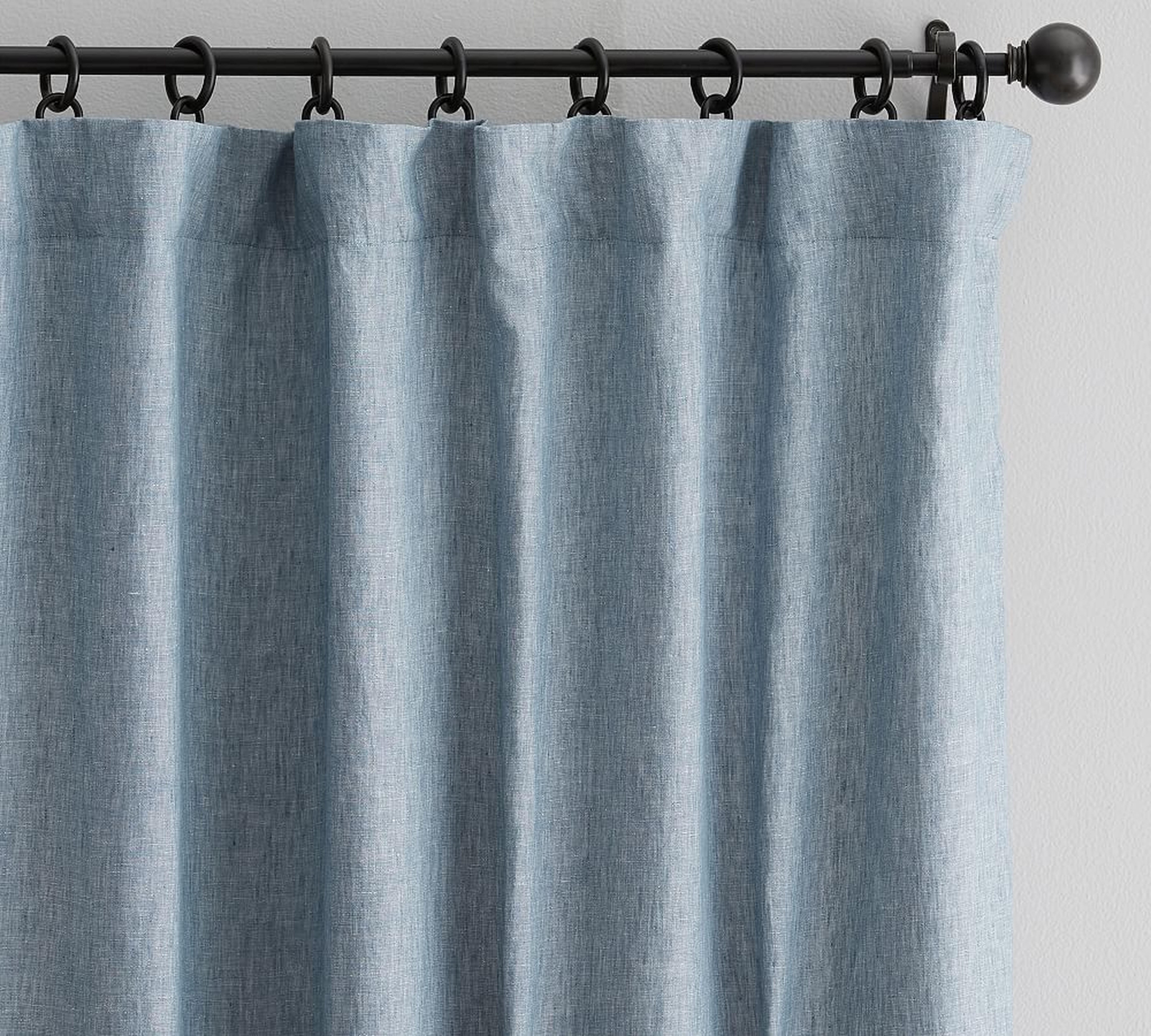 Custom Belgian Flax Linen Blackout Curtain, Blue Chambray, 48 x 108" - Pottery Barn