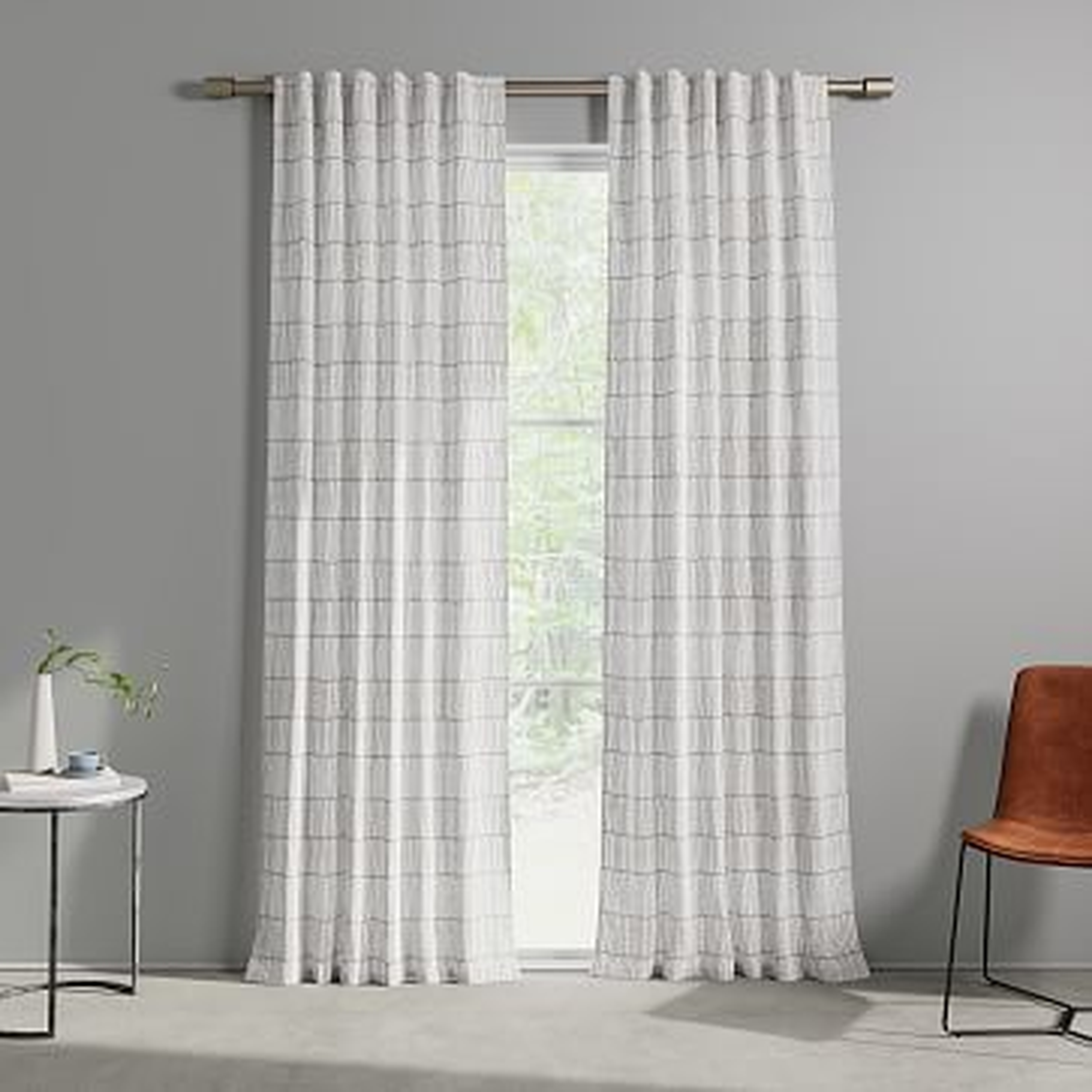 Line Lattice Curtain, Stone Gray Stone White, Set of 2, 48"x108" - West Elm