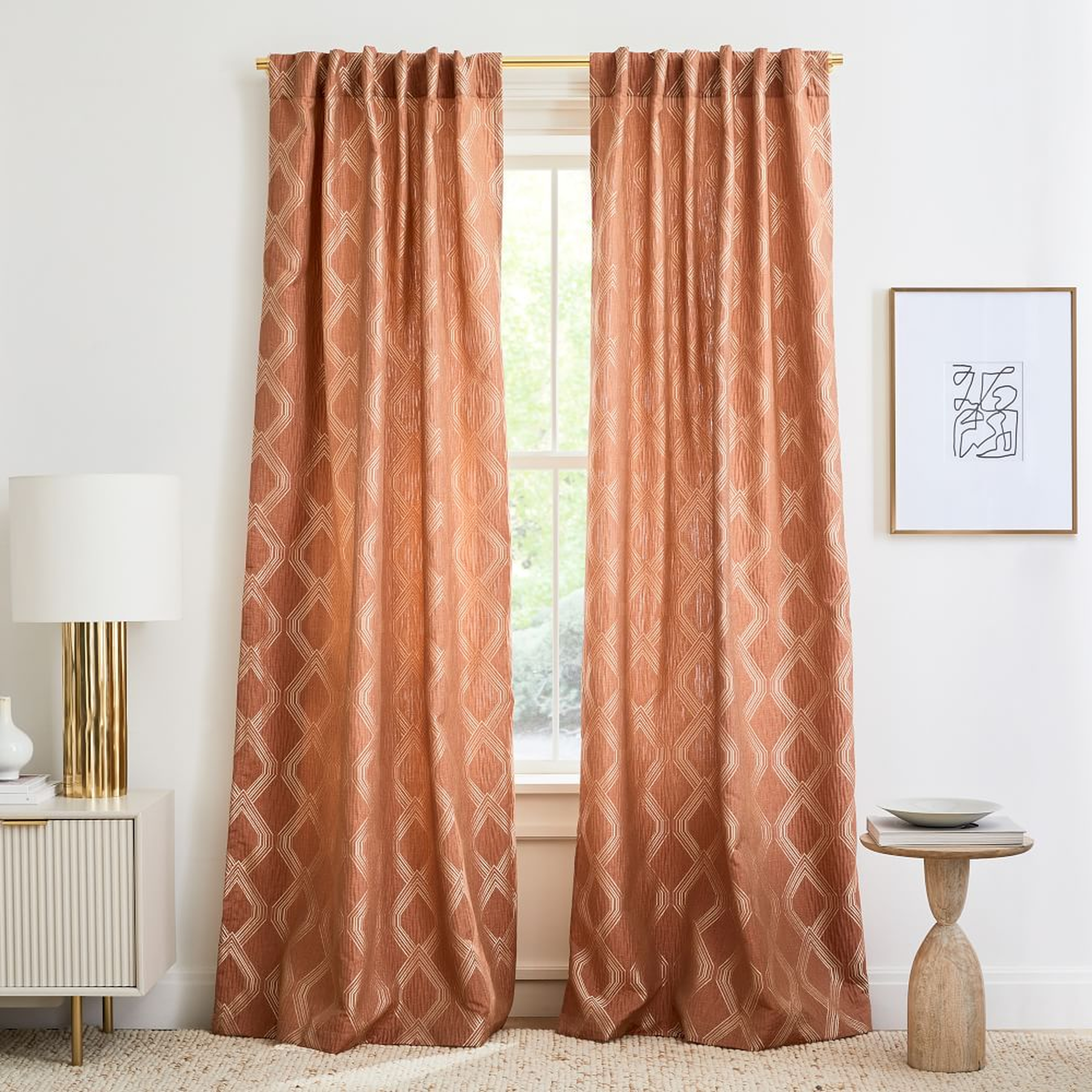 Linear Lattice Jacquard Curtain, Copper, 48"x96" - West Elm