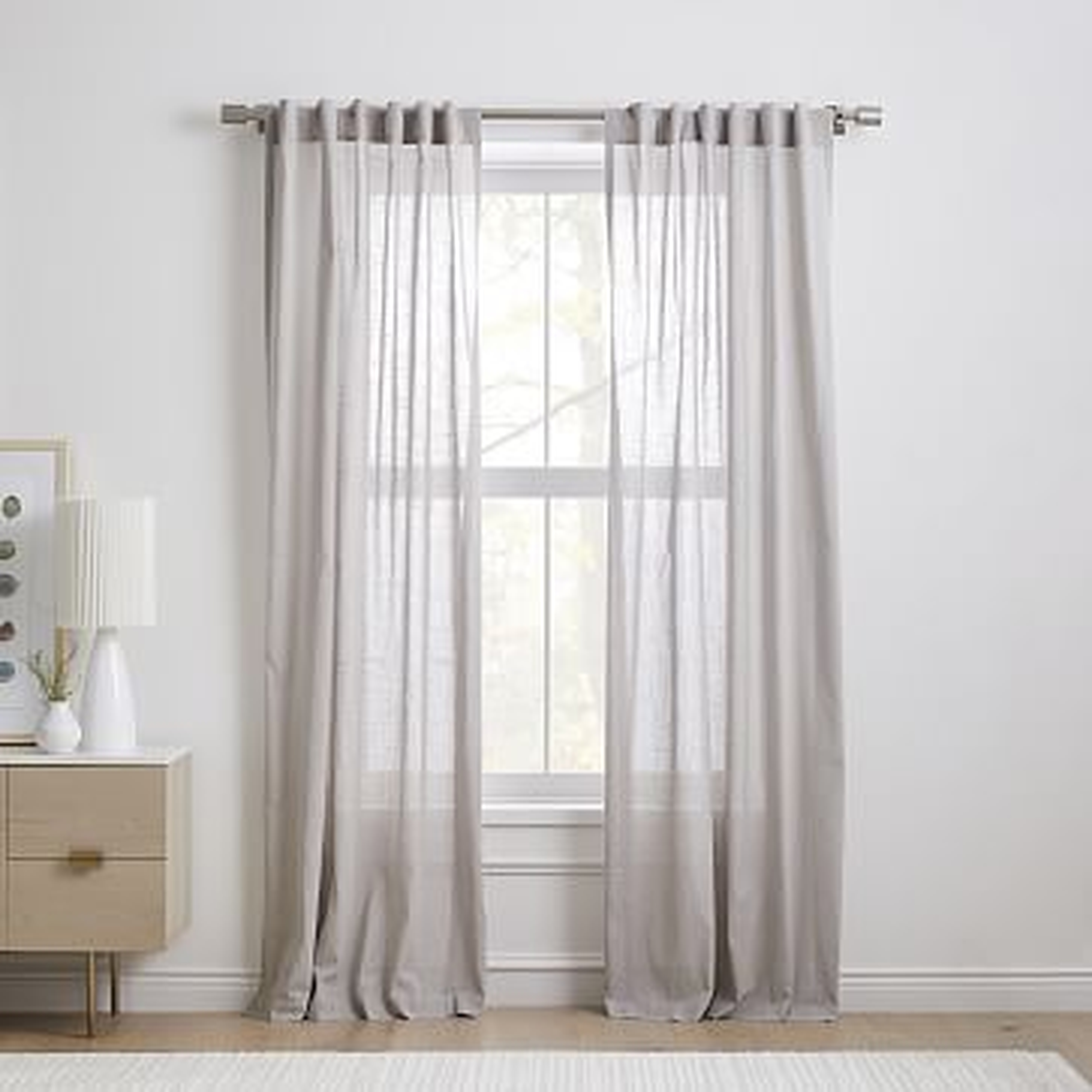 Sheer Crosshatch Curtain, Stone Gray, 48"x108", Set of 2 - West Elm
