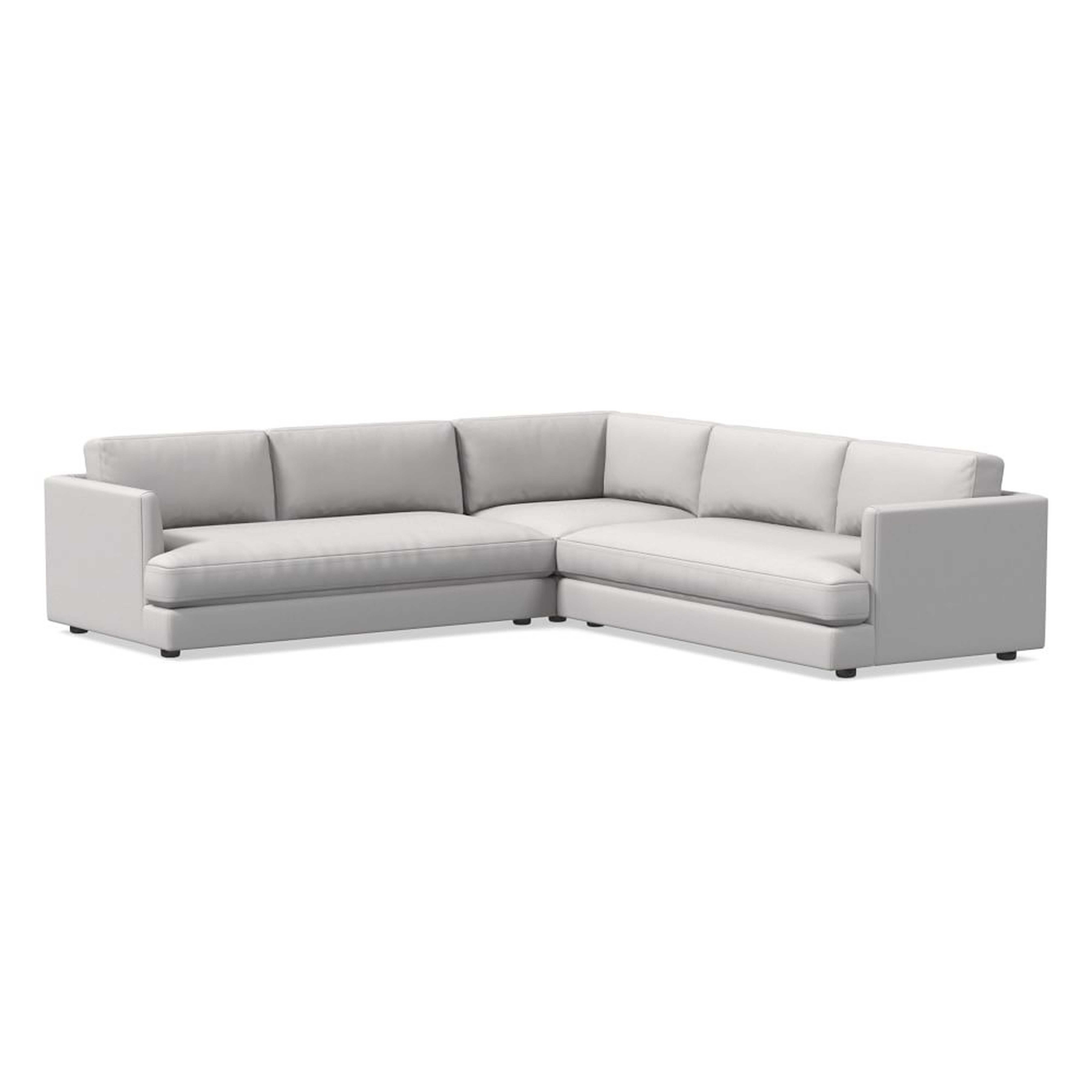 Haven 106" Bench Cushion 3-Piece L-Shaped Sectional, Standard Depth, Performance Washed Canvas, Frost Gray - West Elm