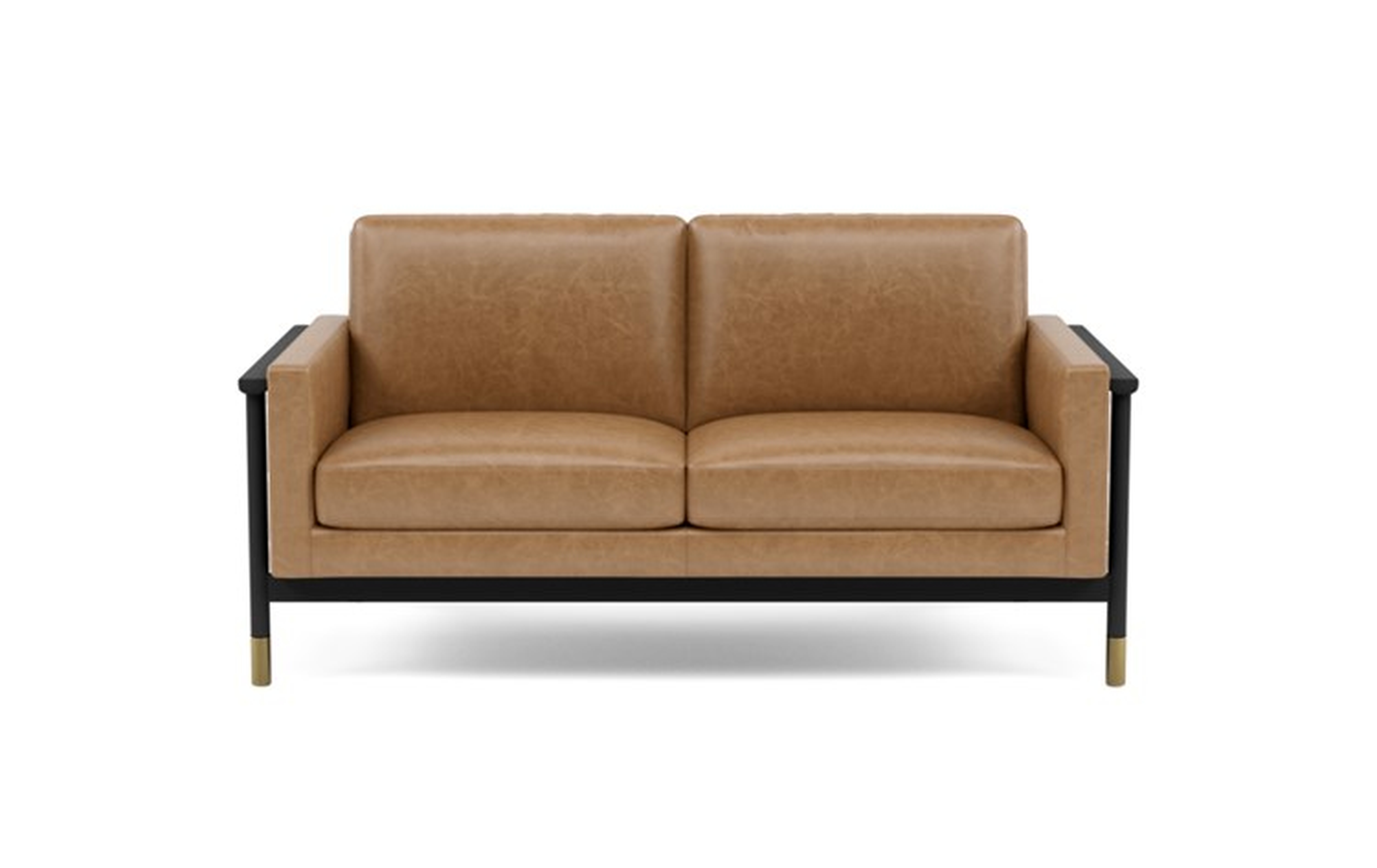 Jason Wu Leather Loveseats with Brown Palomino Leather and Matte Black with Brass Cap legs - Interior Define