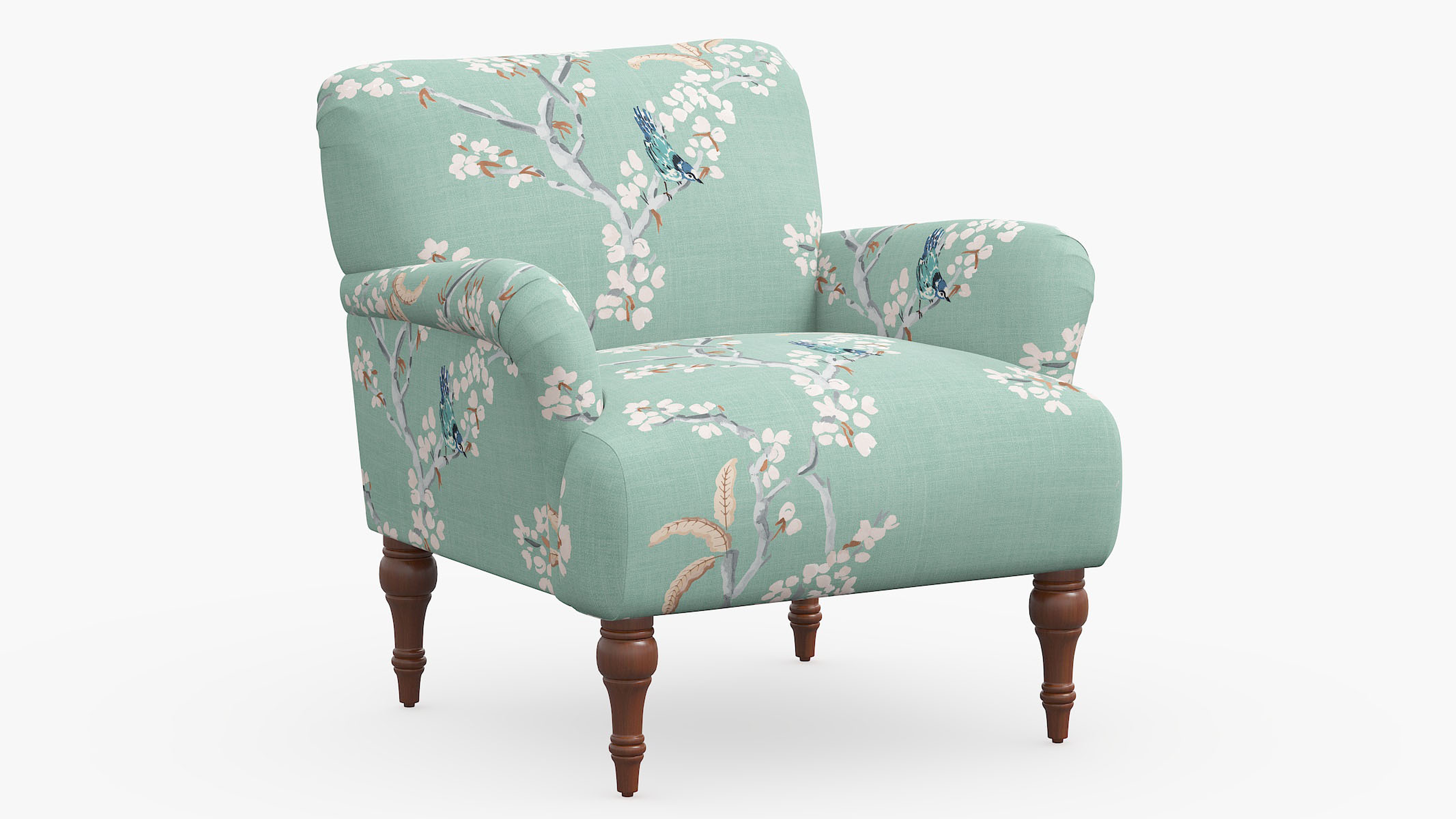 Traditional Accent Chair, Mint Cherry Blossom - The Inside