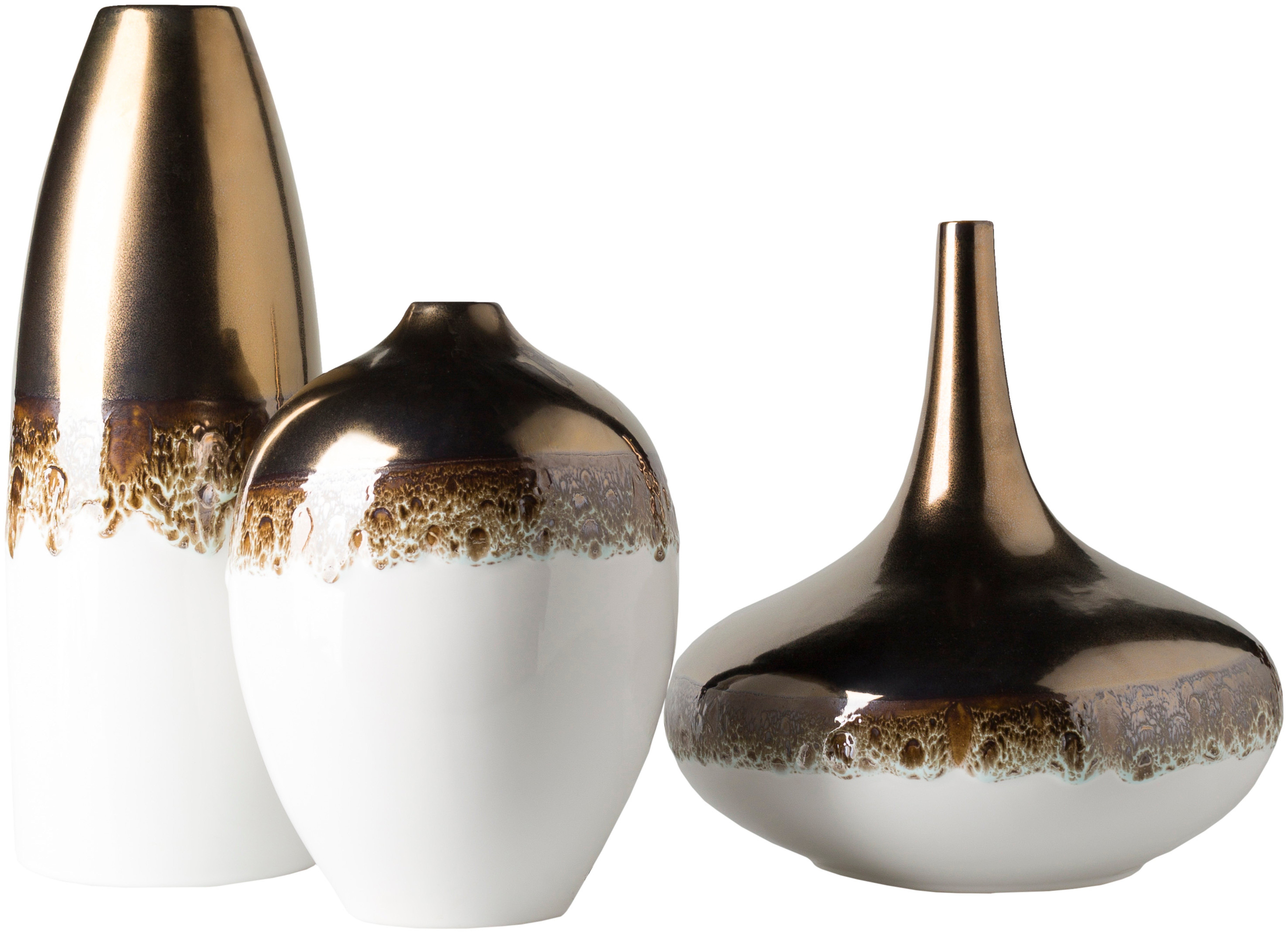 Ingram Vase, White & Gold, Set of 3 - Neva Home