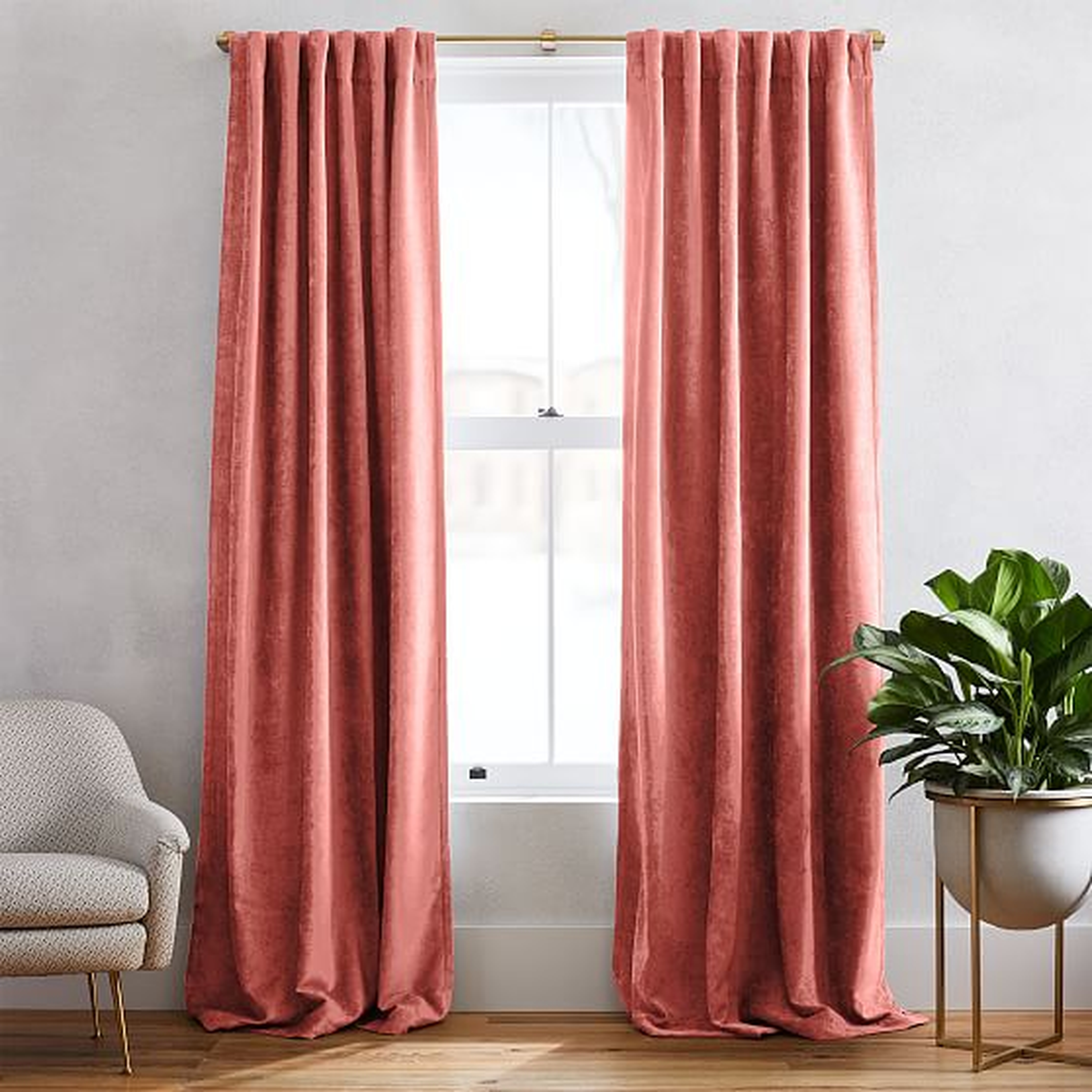 Textured Upholstery Velvet Curtain, Set of 2, Pink Grapefruit, 48"x96" - West Elm