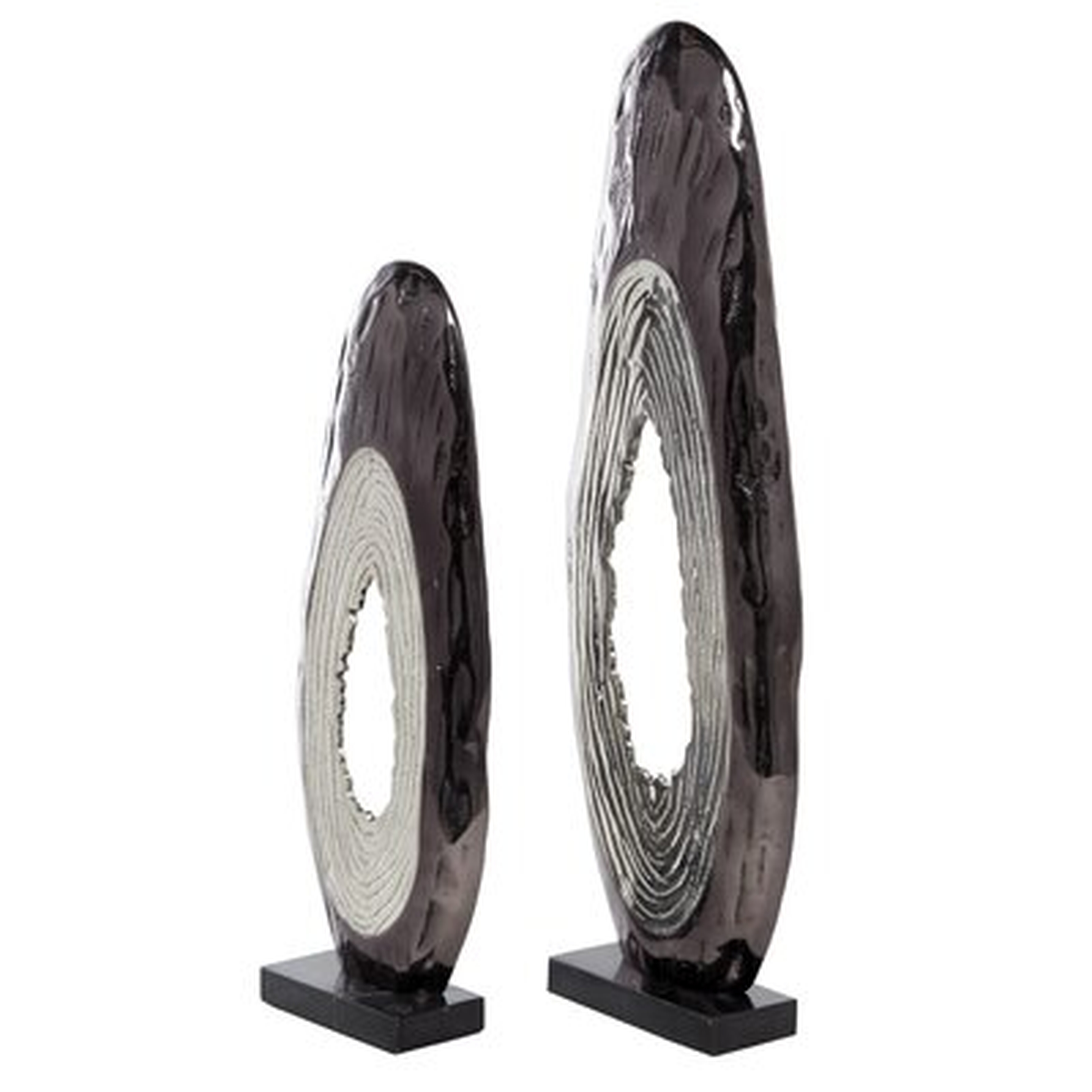 Tall Abstract Pewter Metal Tree Trunk Sculptures On Marble Bases, Set Of 2: 14", 21" - Wayfair