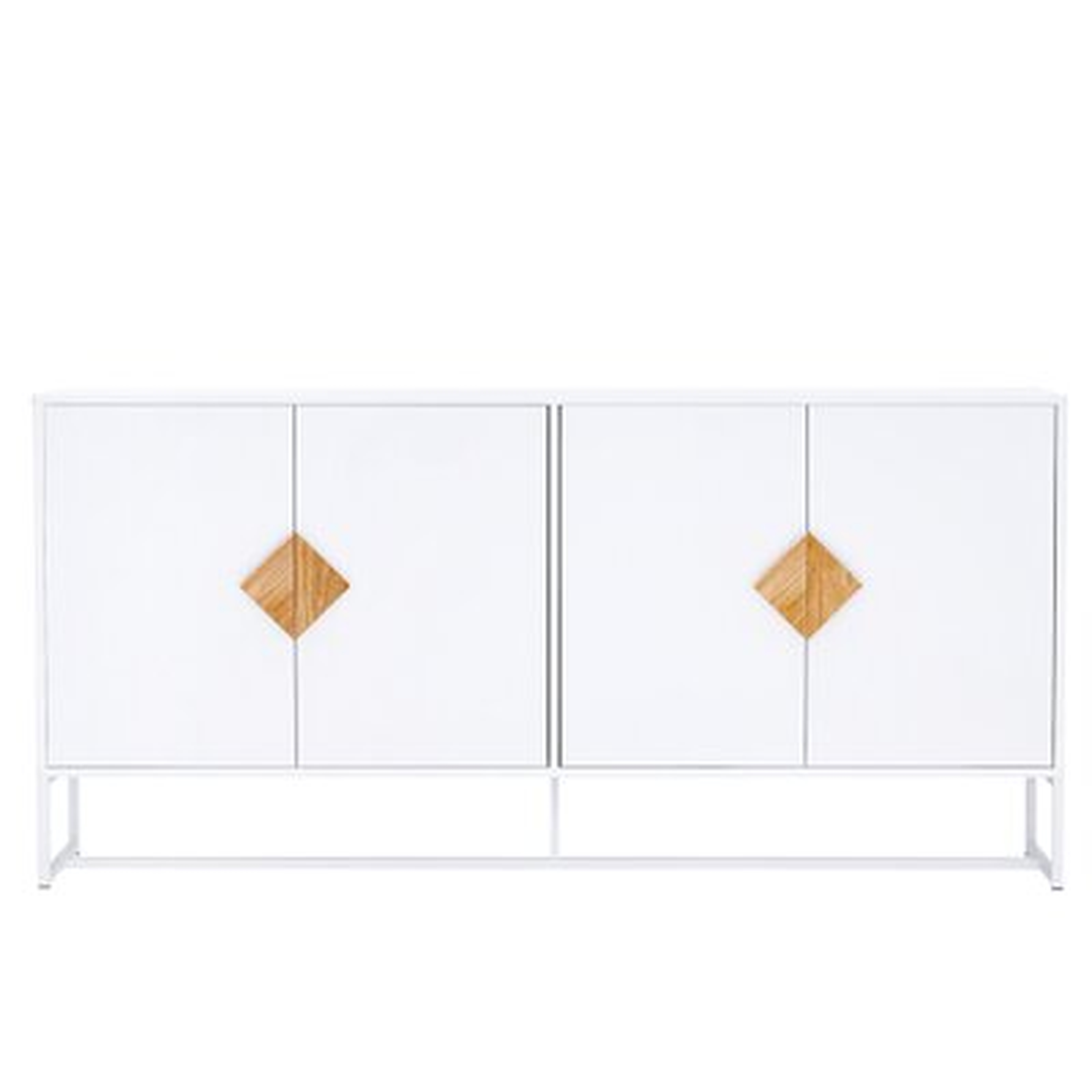 Solid Wood Special Shape Square Handle Design With 4 Doors And Double Storage Sideboard, White - Wayfair