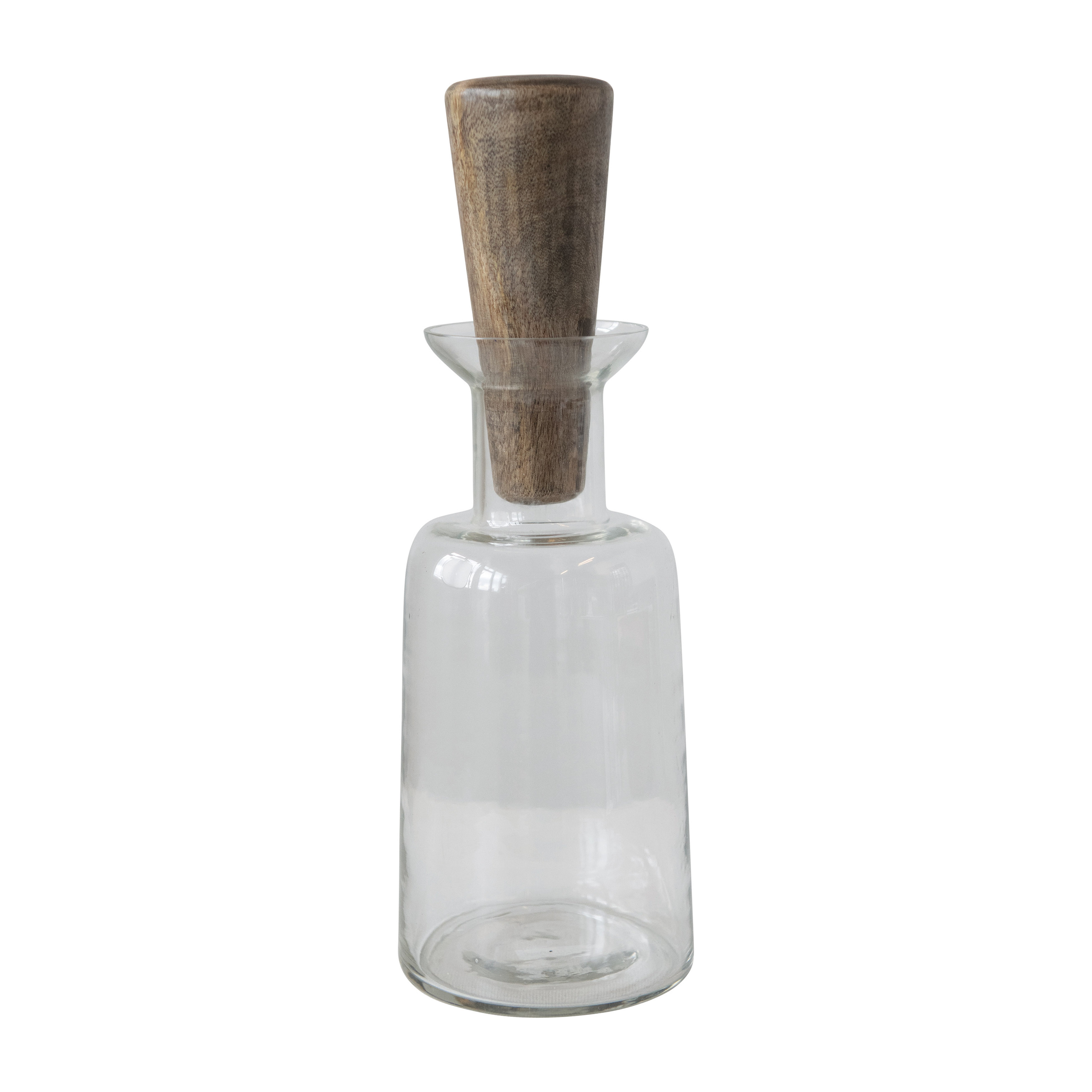 Wine Decanter Glass Decanter with Mango Wood Stopper and Cylindrical Base - Nomad Home