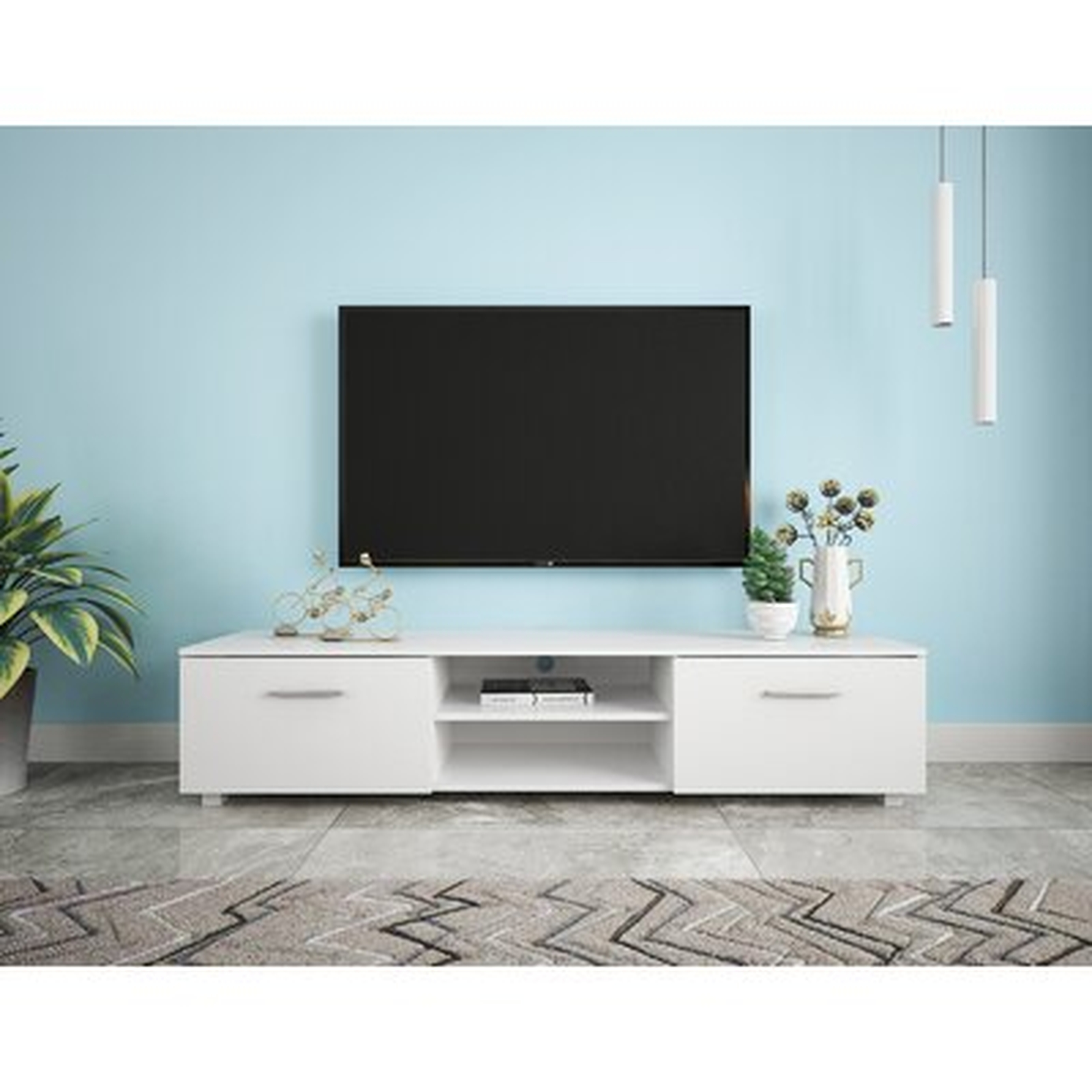 Ivy Bronx 63" L X 15.7" W X 14.17" H TV Stand For 70 Inch TV Stands, Media Console Entertainment Center Television Table, Made Of Particle Board, 2 Storage Cabinet With Open Shelves For Living Room Bedroom (Black) - Wayfair