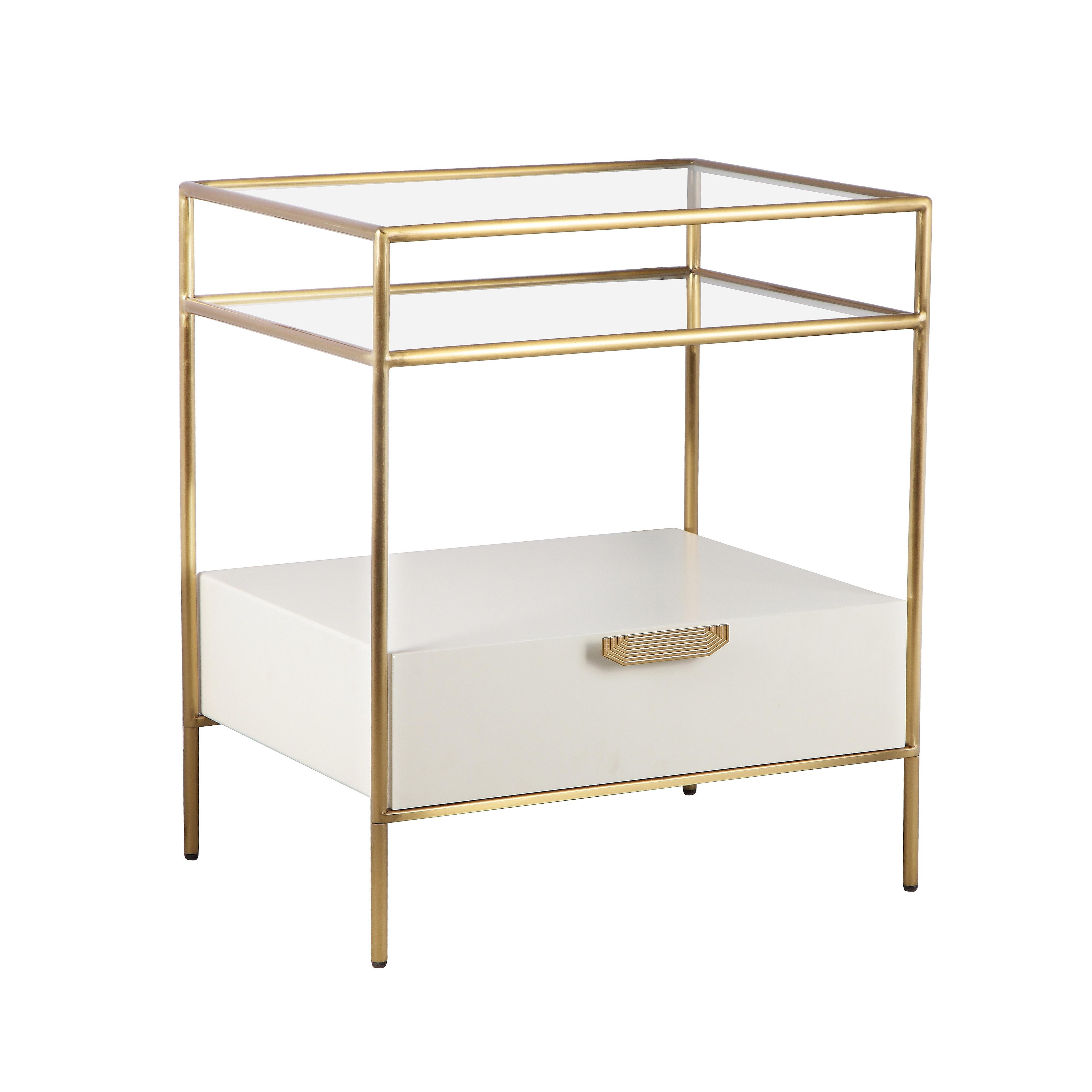 Darla Cream Glass Nightstand - TOV FURNITURE