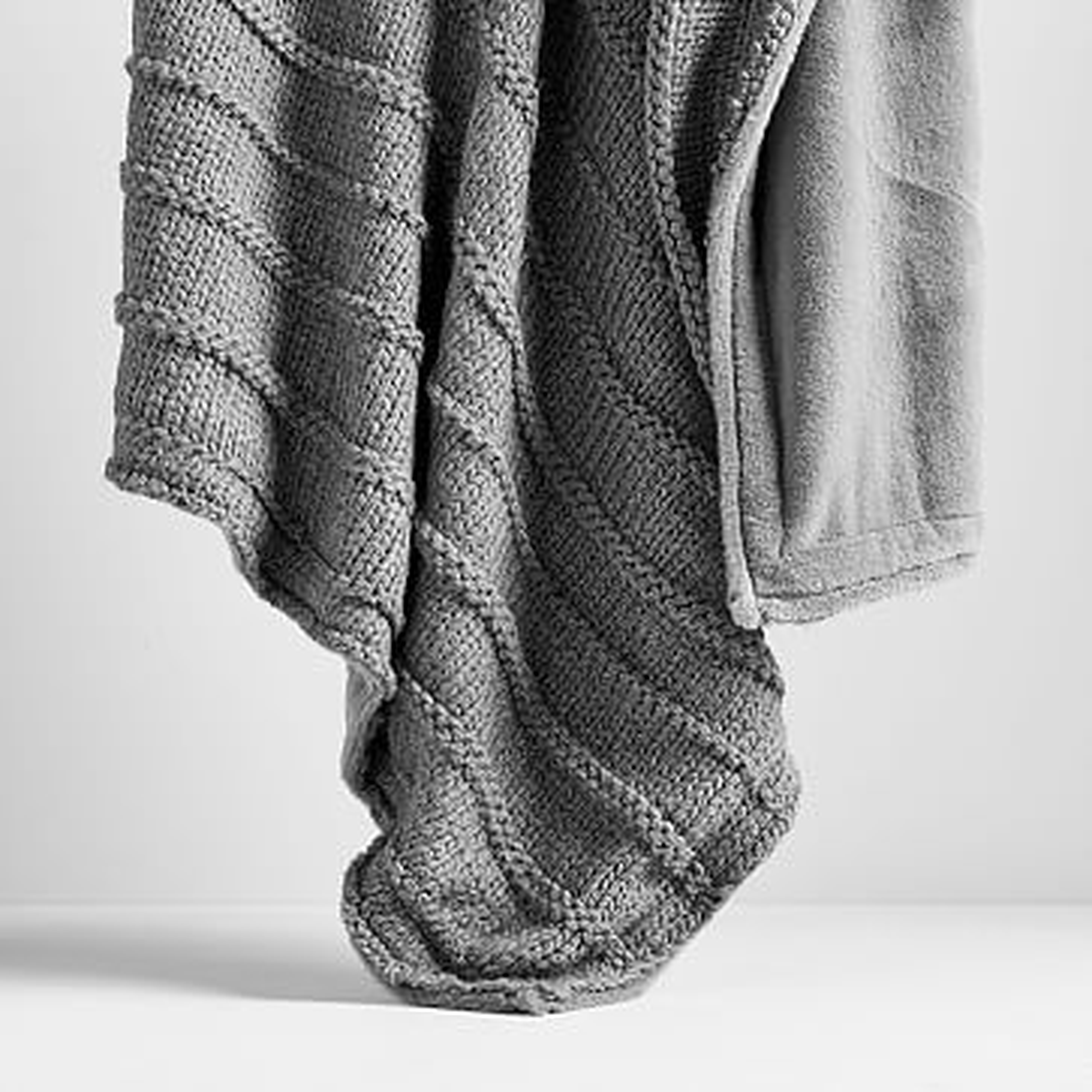 Faux Fur Chunky Knit Throw, Heathered Pewter - West Elm