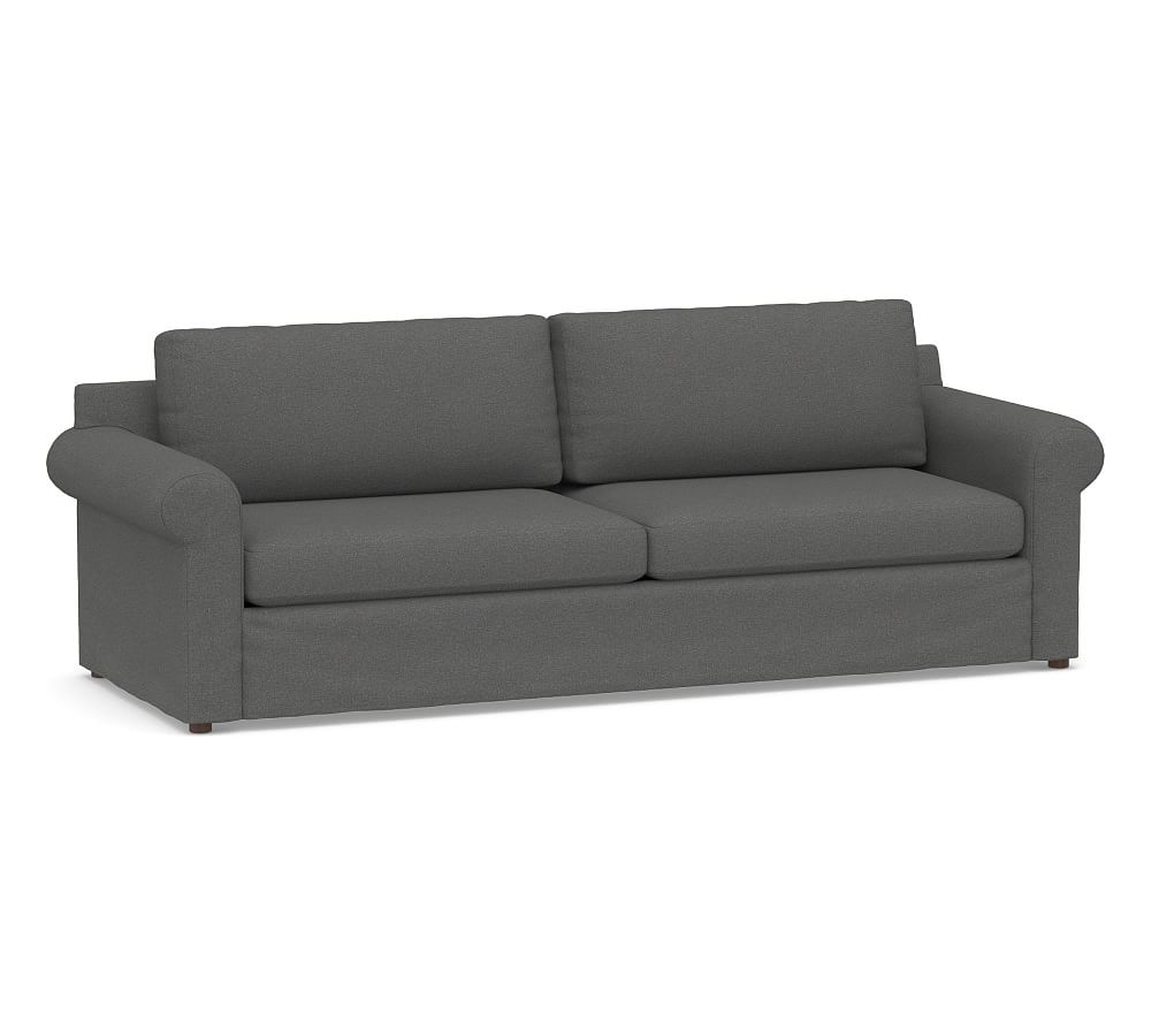 Shasta Roll Arm Slipcovered Grand Sofa, Polyester Wrapped Cushions, Park Weave Charcoal - Pottery Barn