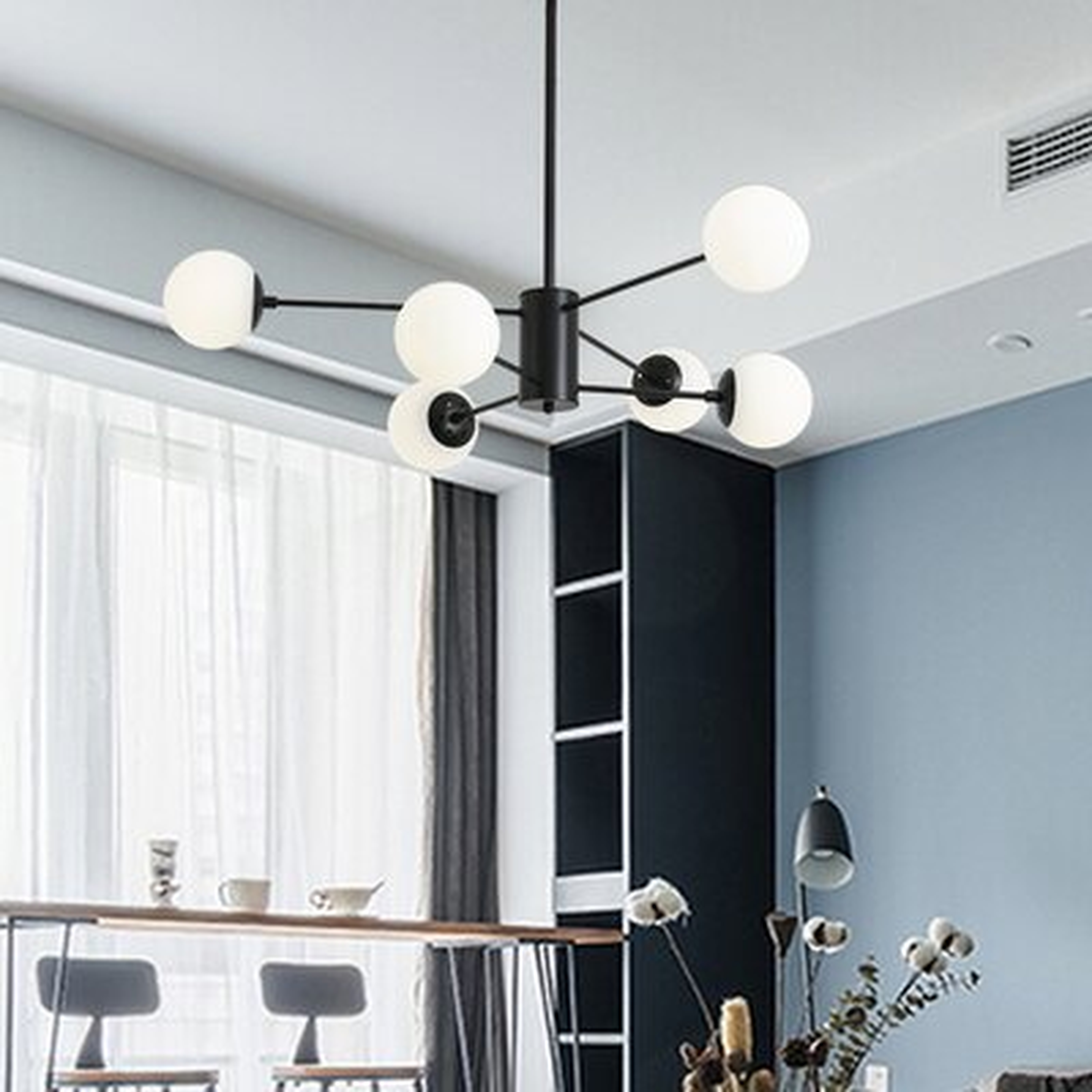 Modo Lighting 6-Light Modern Linear Sputnik Chandelier Lighting Fixture Black Mid-Century Ceiling Pendant Lighting Fixture For Living Room, Bedroom, Kitchen, Dining Room - Wayfair