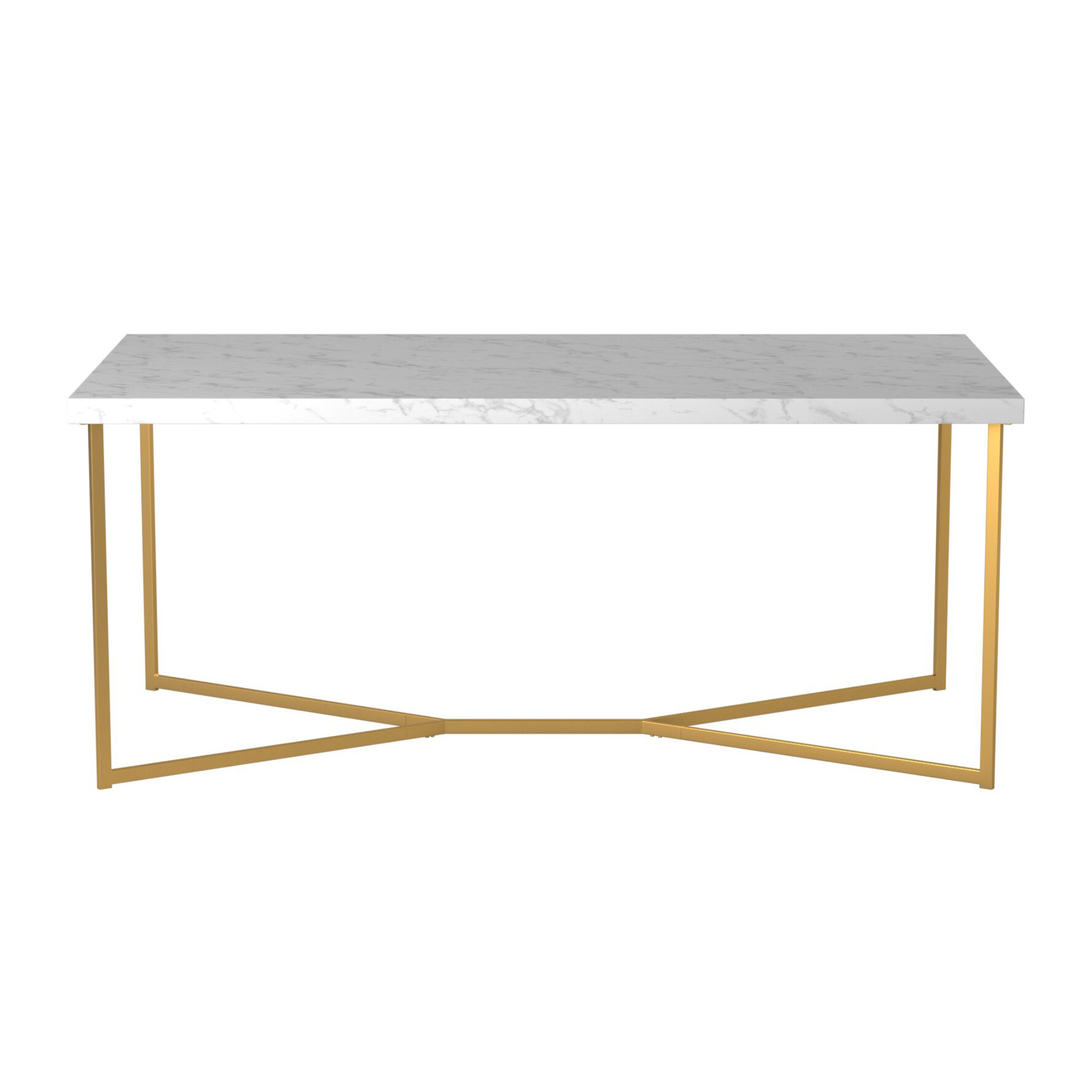 Luxe 42" Y Leg Modern Glam Coffee Table - Faux White Marble/Gold - Walker Edison