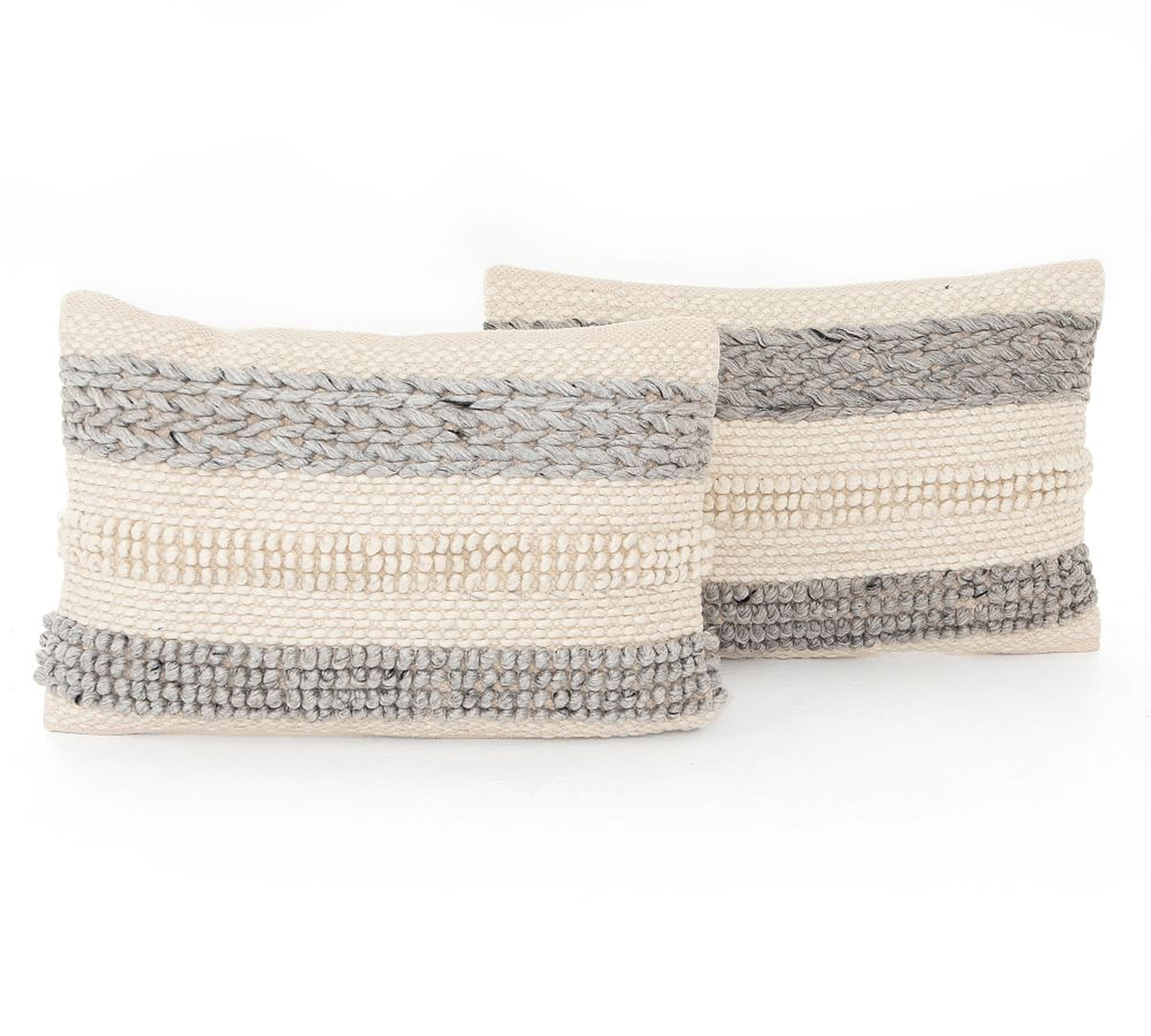 Textured Stripe Pillow, Set of 2, 24" x 16", Cream & Gray - Pottery Barn