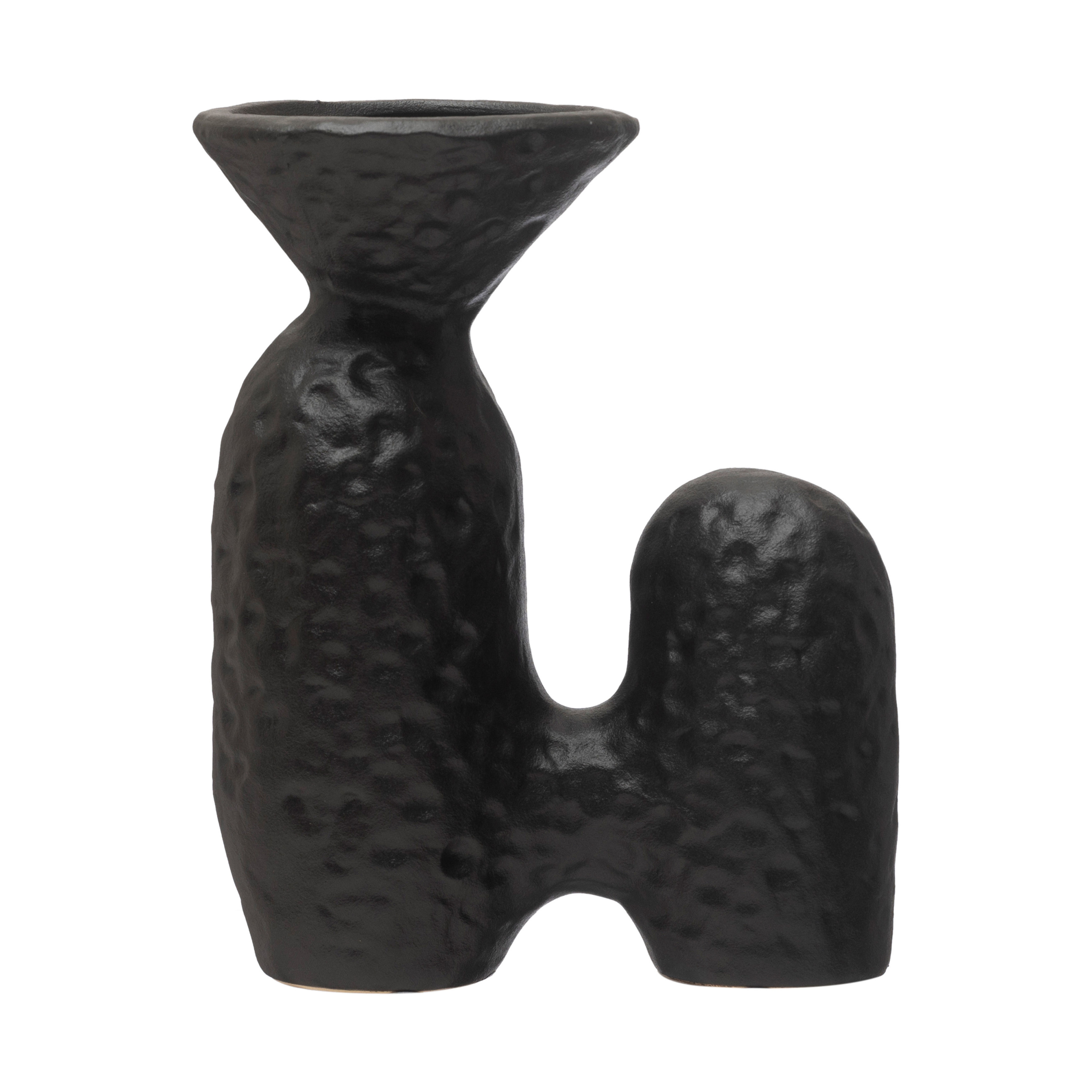  Textured Stoneware Sculptural Vase, Matte Black - Bloomingville