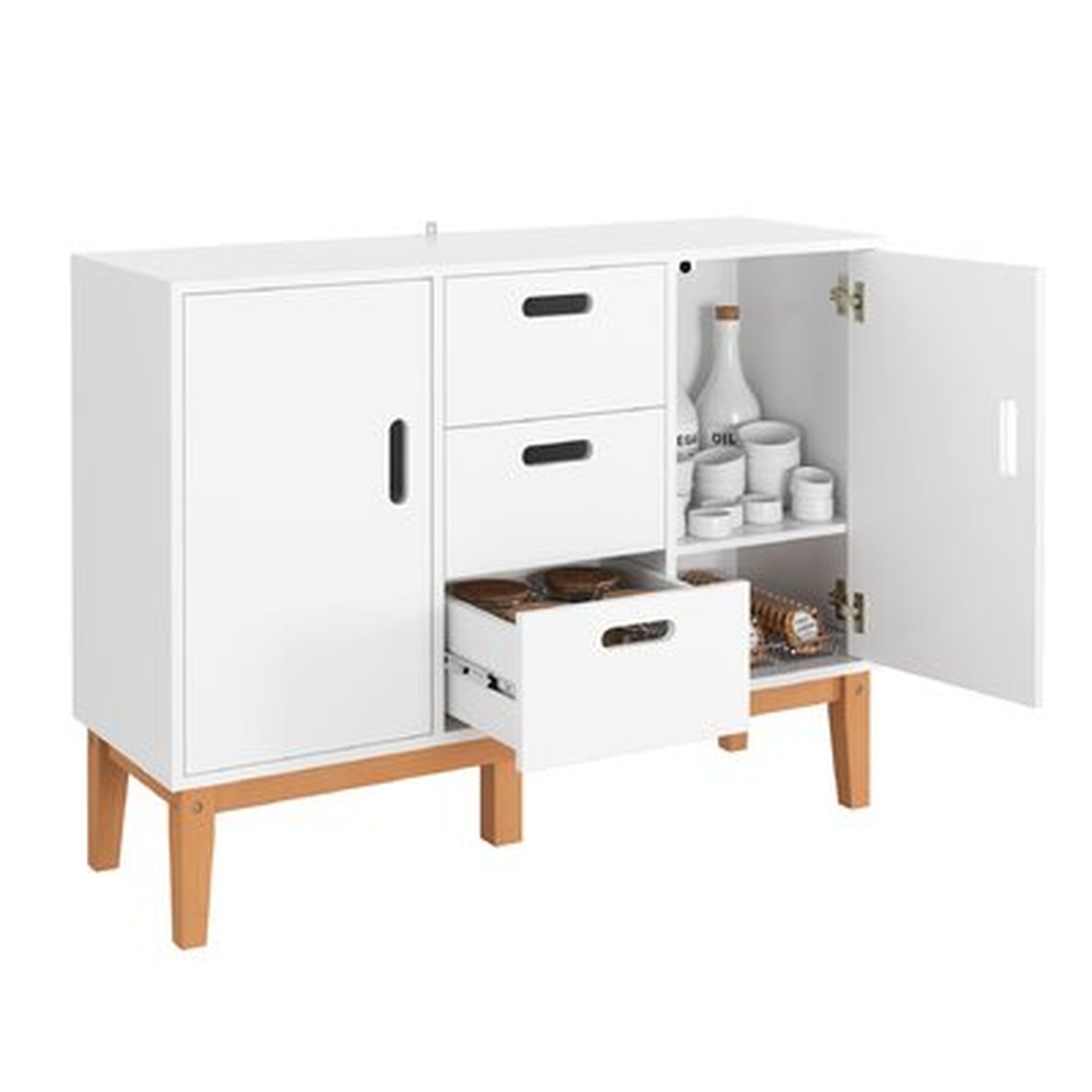 Sideboard Storage Cabinet, Wood Accent Cupboard Table, Kitchen Buffet With 2 Doors And 3 Drawers, Adjustable Shelf, Tv Console Stand For Home Office, Ivory White - Wayfair