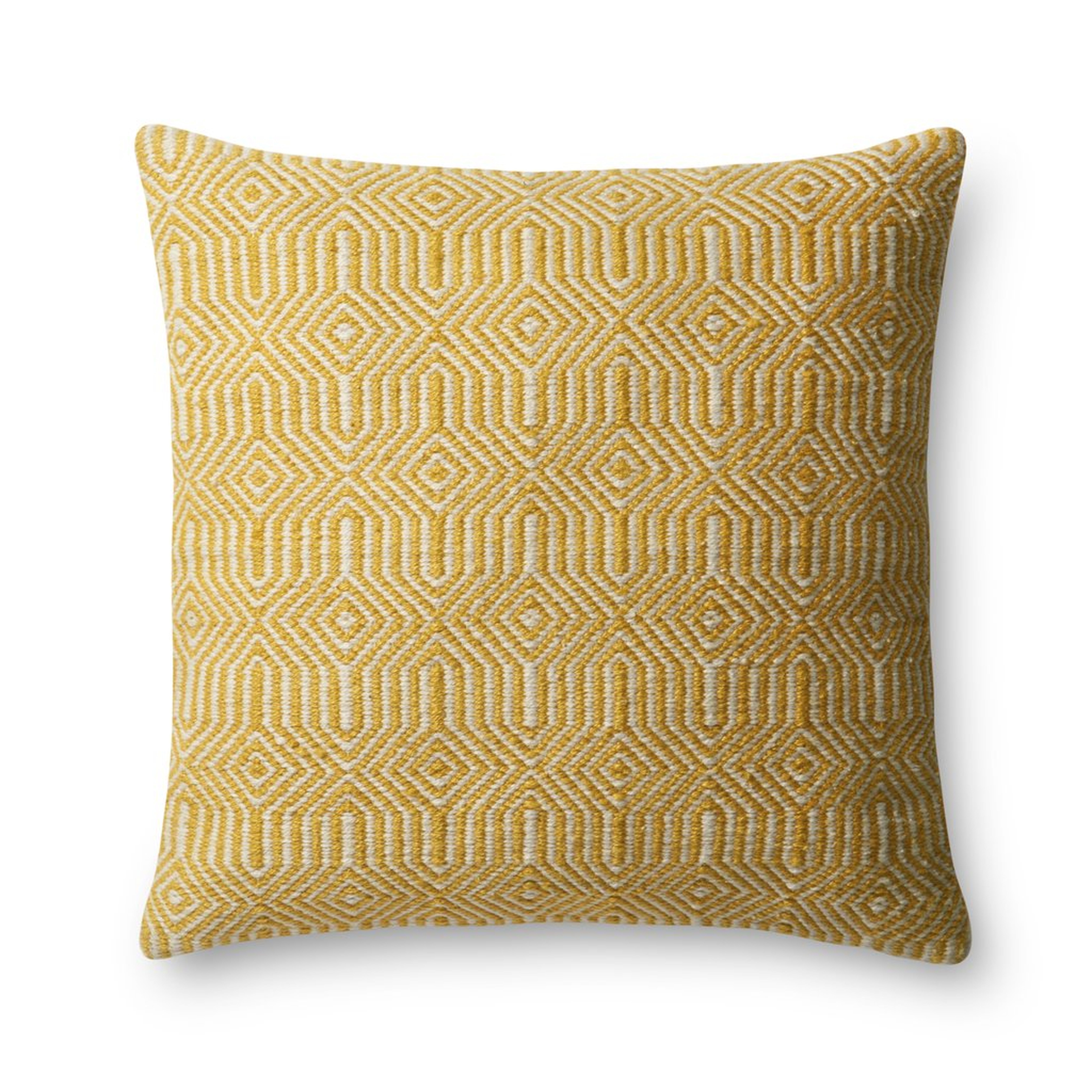 Woven Pattern Throw Pillow, 22''x22'', Yellow & Ivory - Loloi Rugs