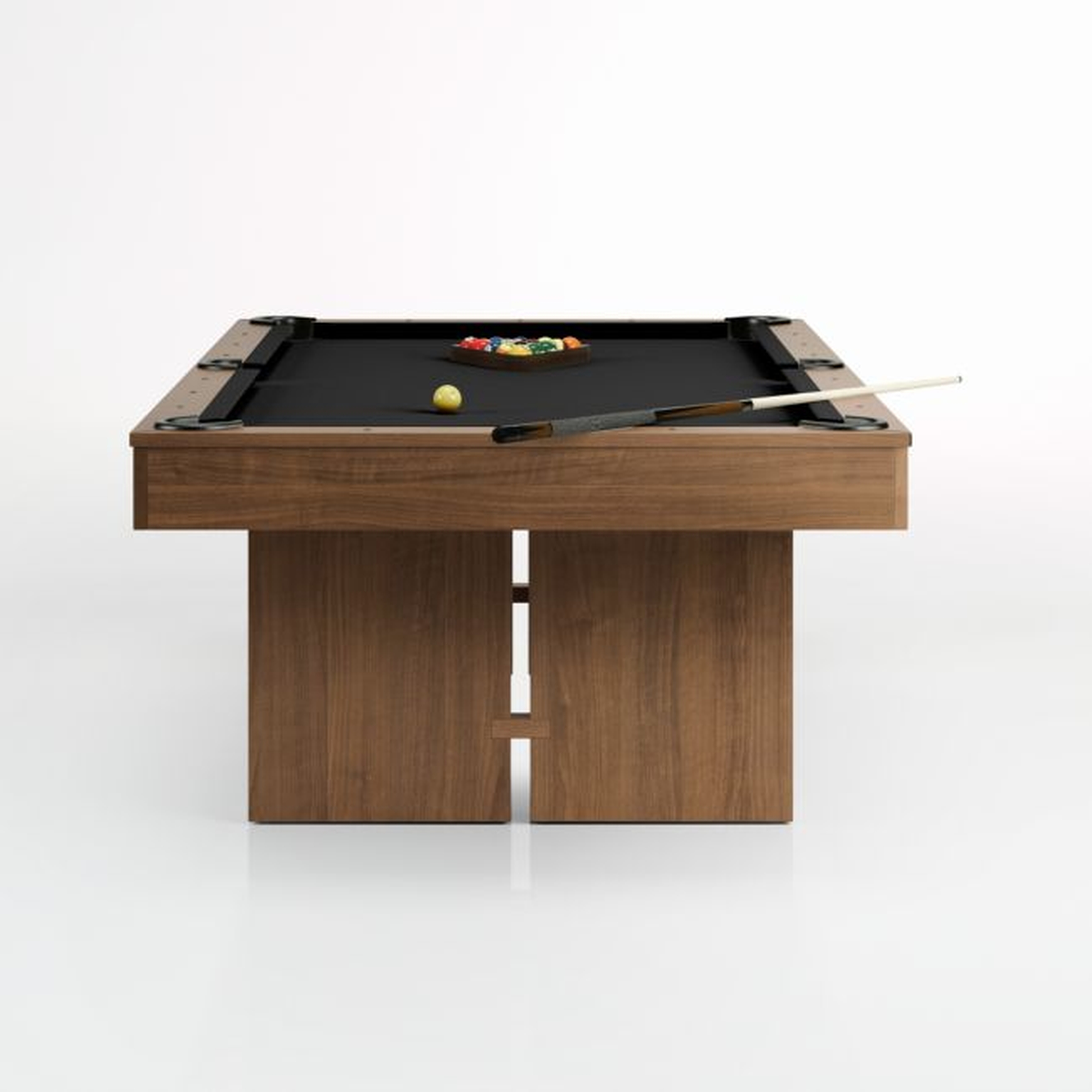 Black and Walnut Pool Table with Wall Rack and Accessories - Crate and Barrel