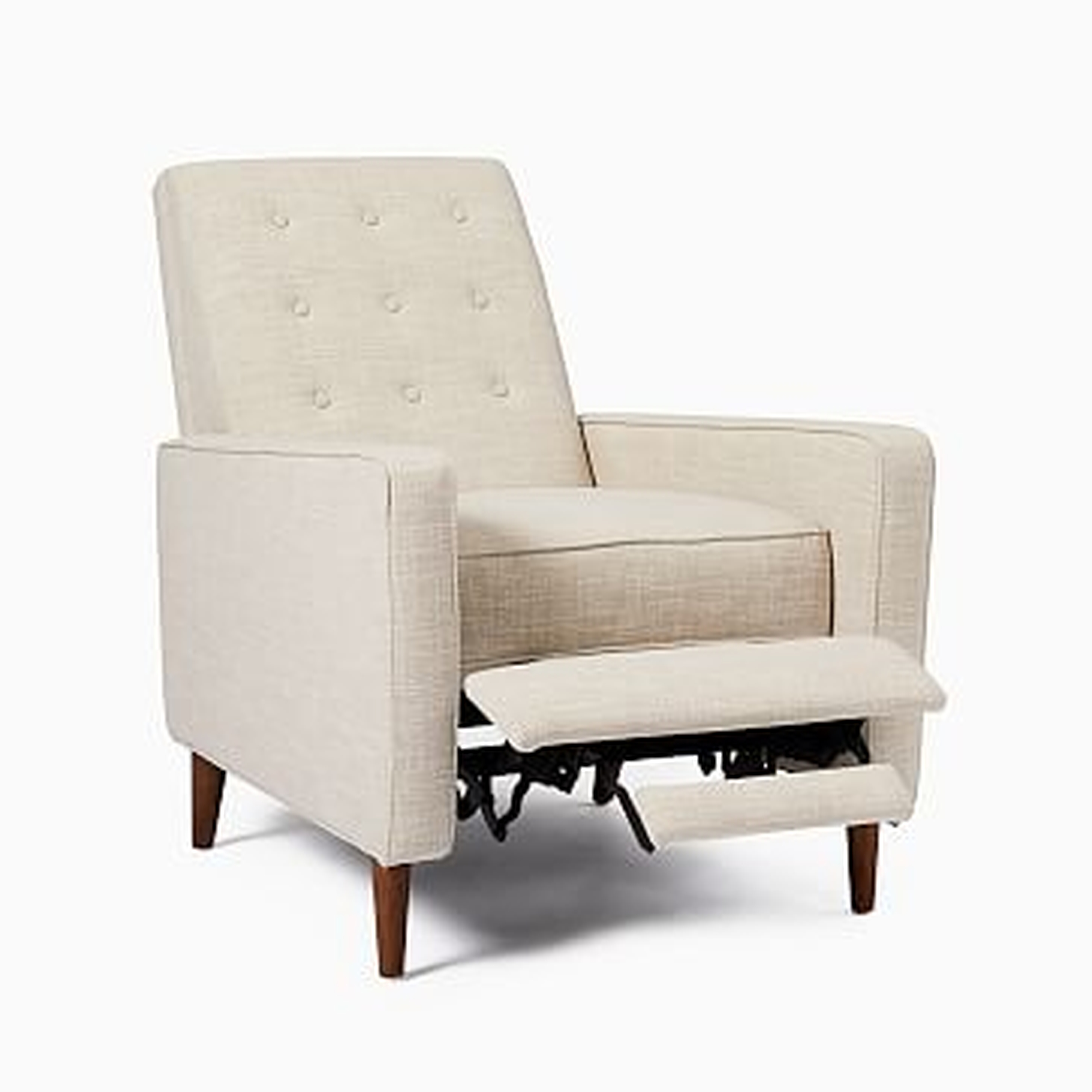 Rhys MidCentury Recliner, Poly, Yarn Dyed Linen Weave, Sand, Pecan - West Elm