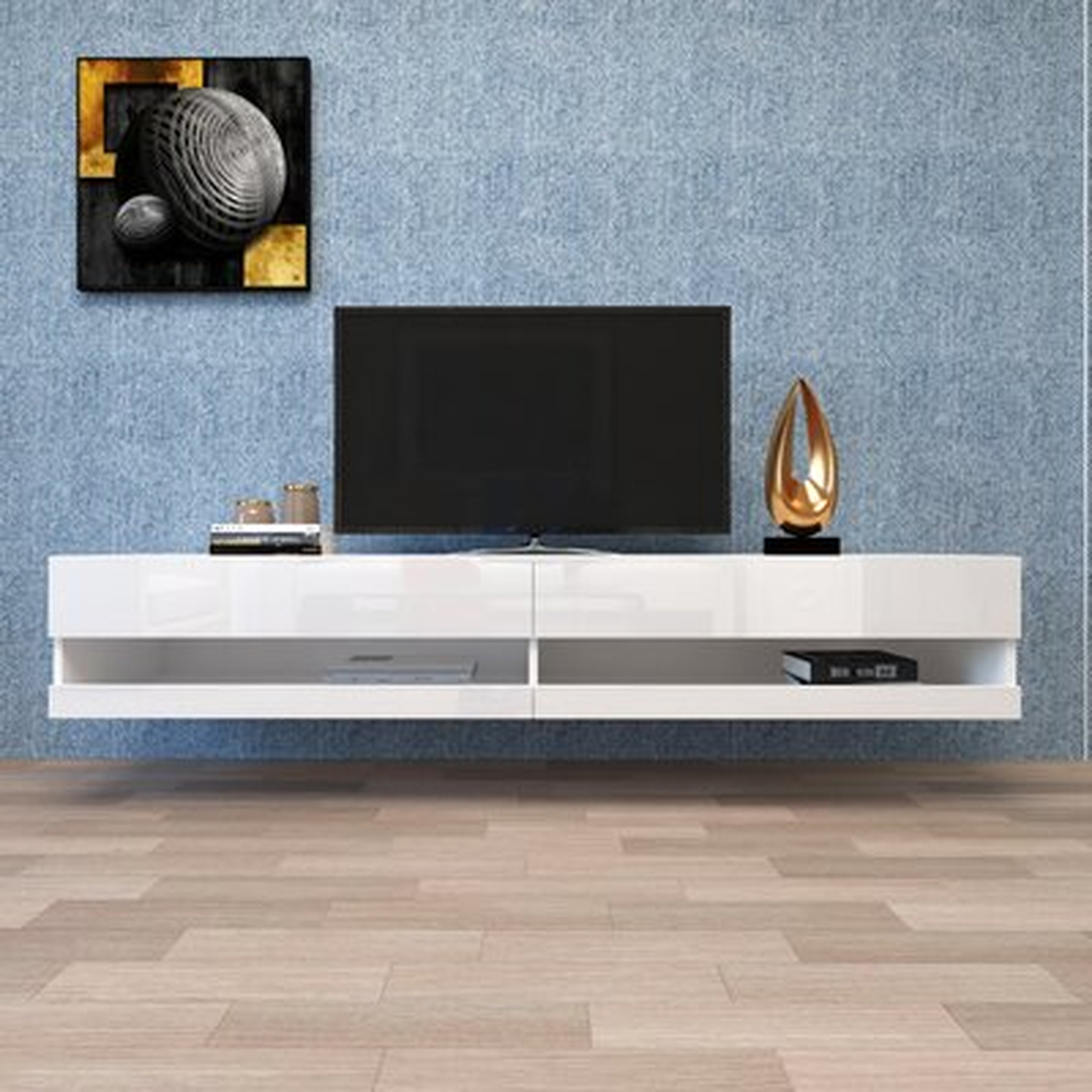 Wall Mounted Floating 80" TV Stand With 20 Color Leds, Modern TV Stand, Wood Media Storage Console - Wayfair