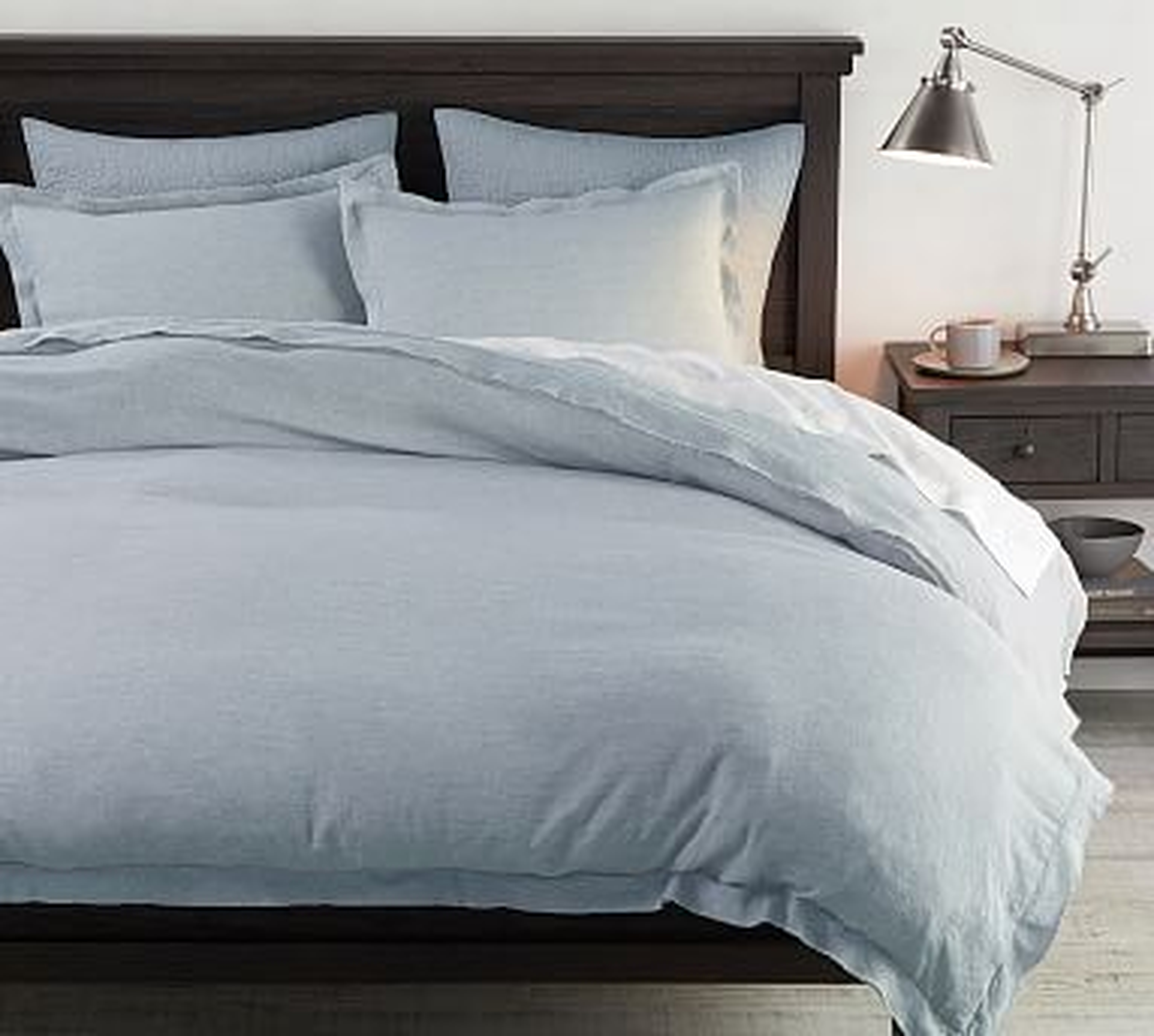 Belgian Flax Linen Double Flange Duvet Cover, King/Cal. King, Chambray/Flax - Pottery Barn