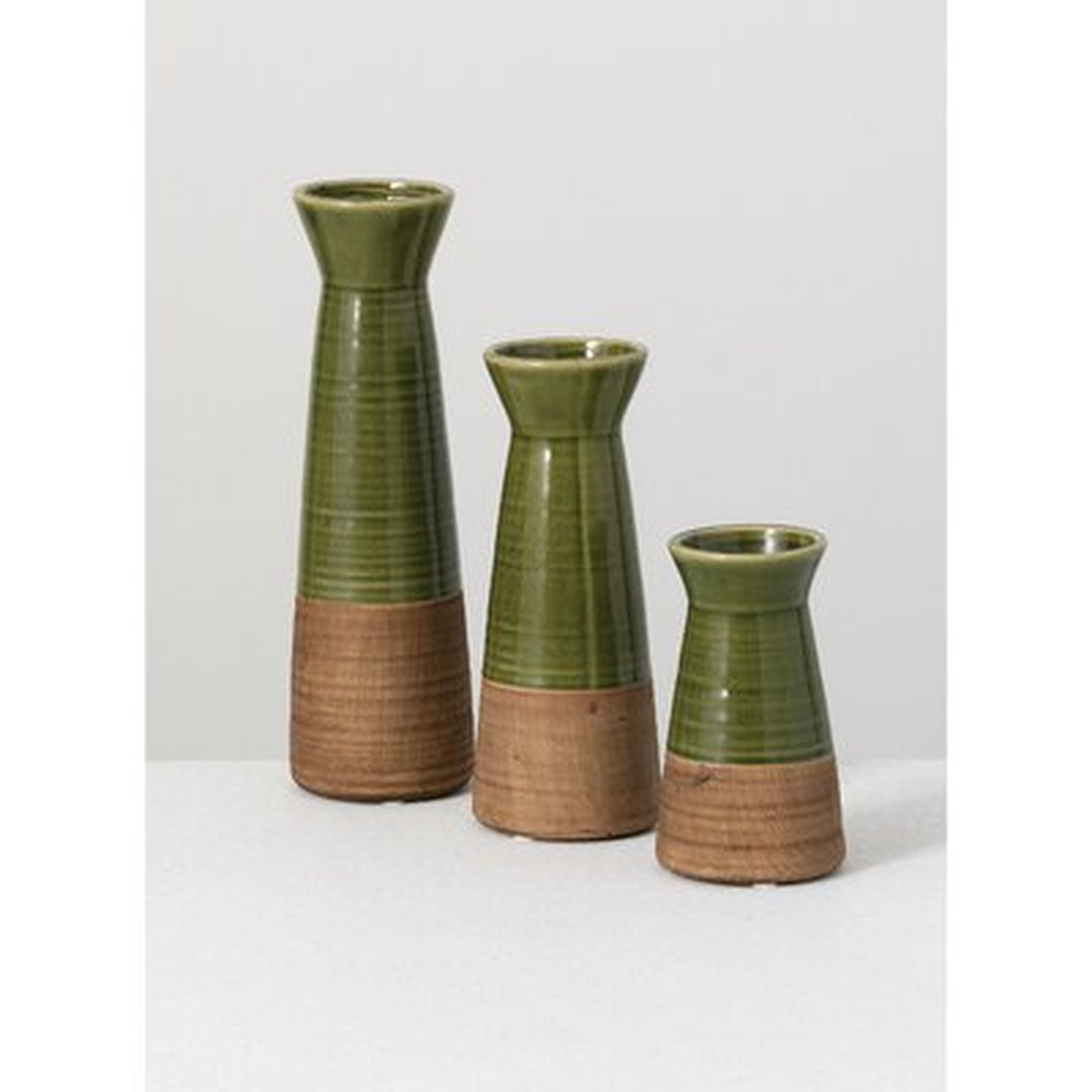 3 Piece Nimet Green/Brown Ceramic Table Vase Set - Wayfair
